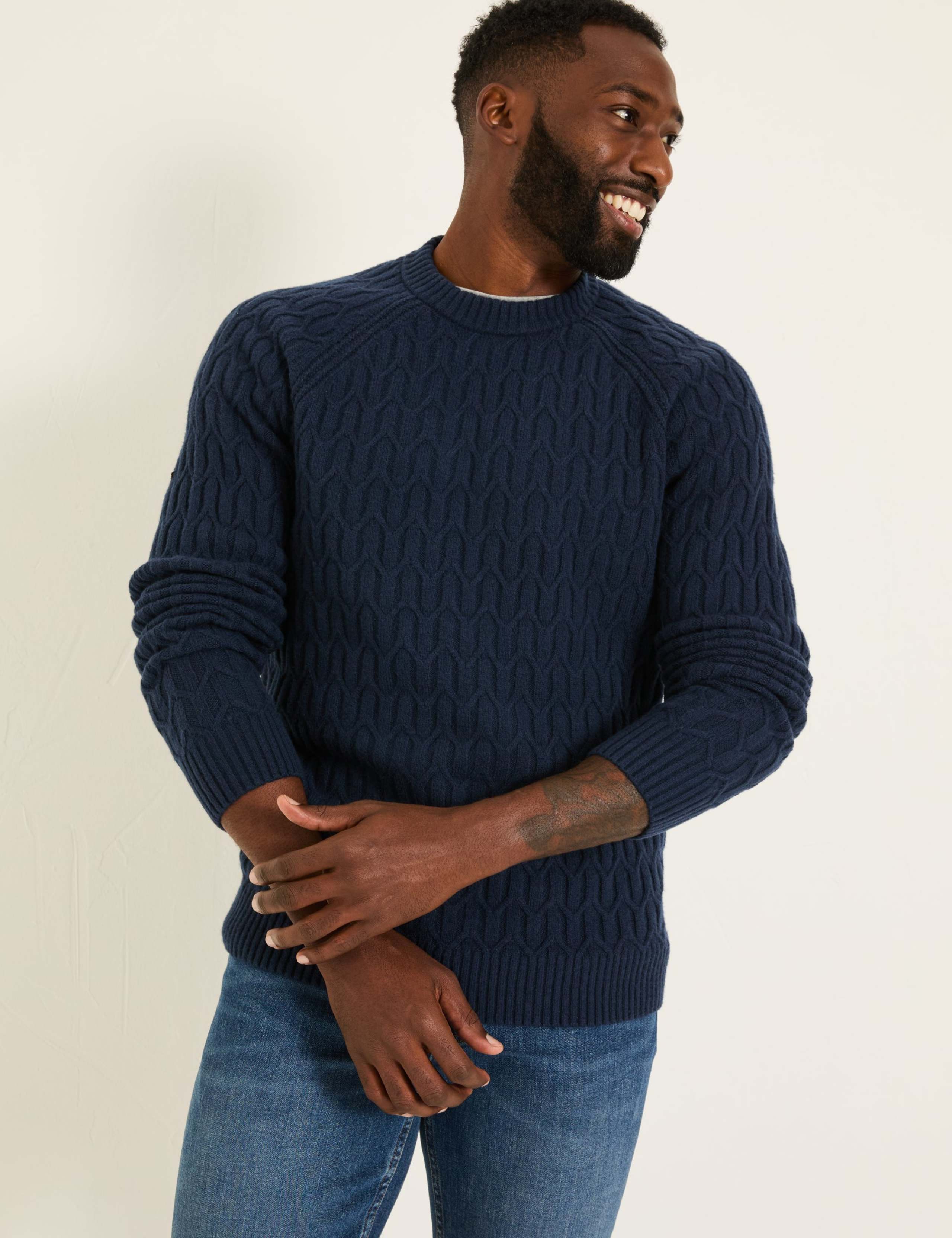 Textured Crew Neck Jumper with Cotton
