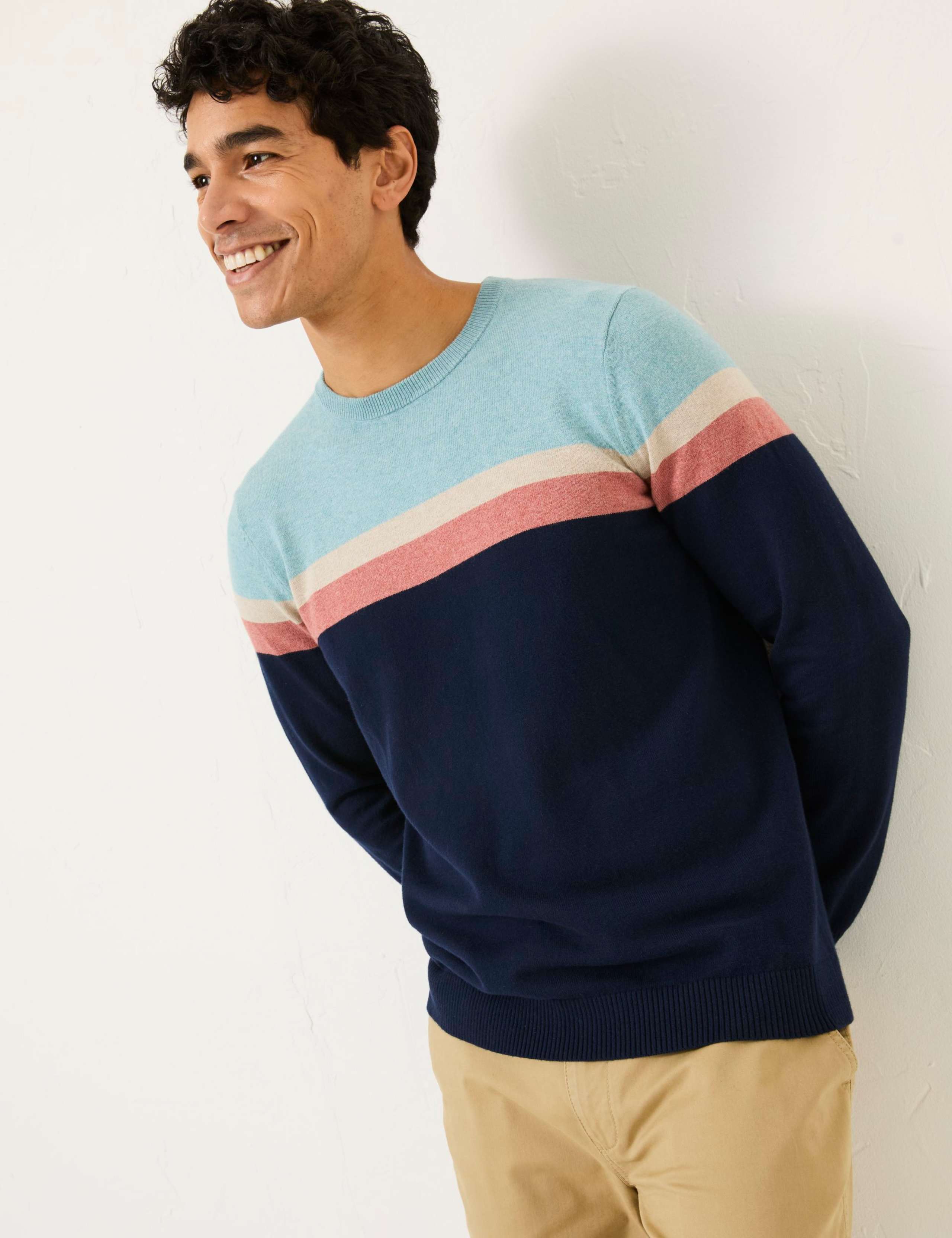 Cotton Rich Colour Block Crew Neck Jumper