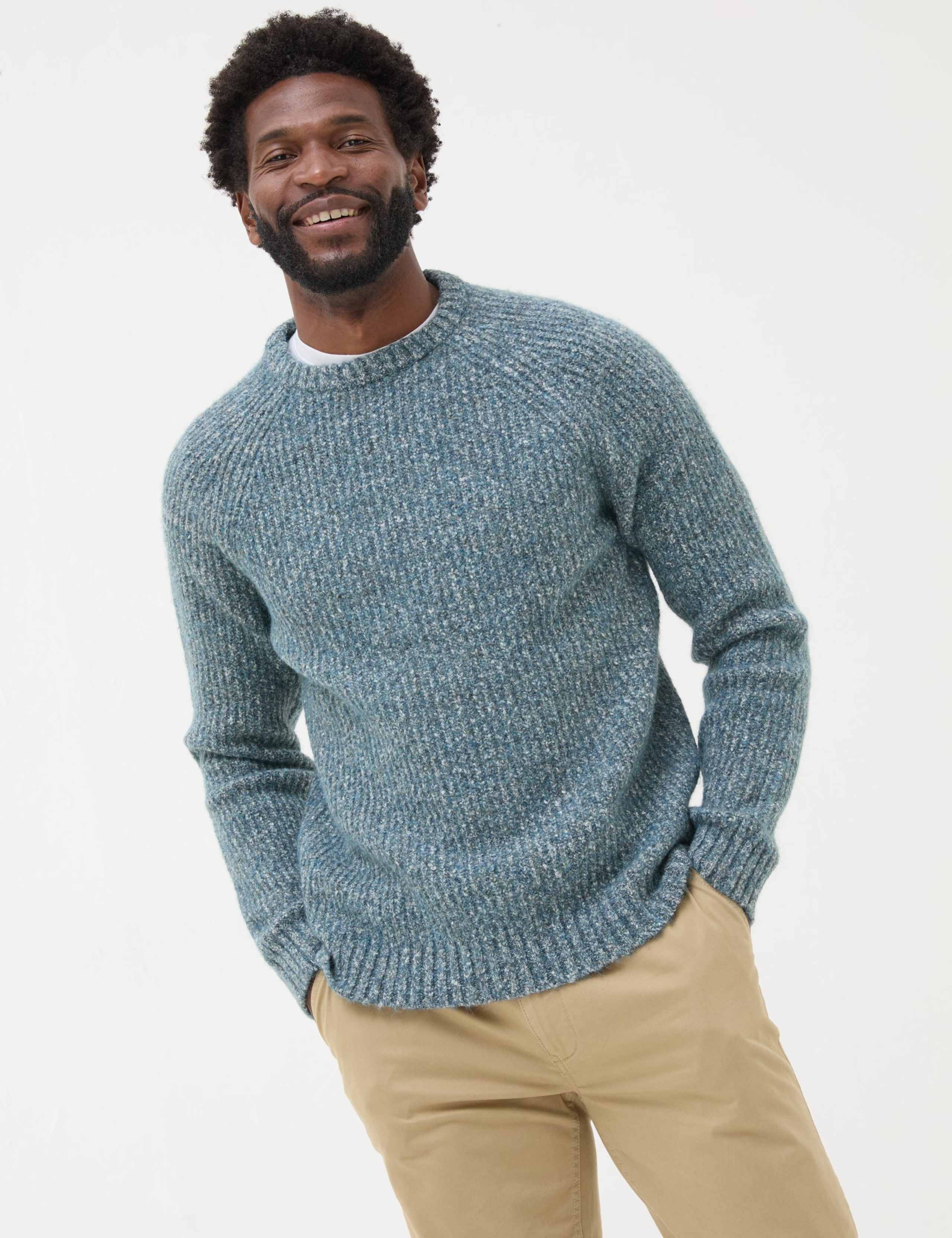 Cotton Blend Textured Crew Neck Jumper