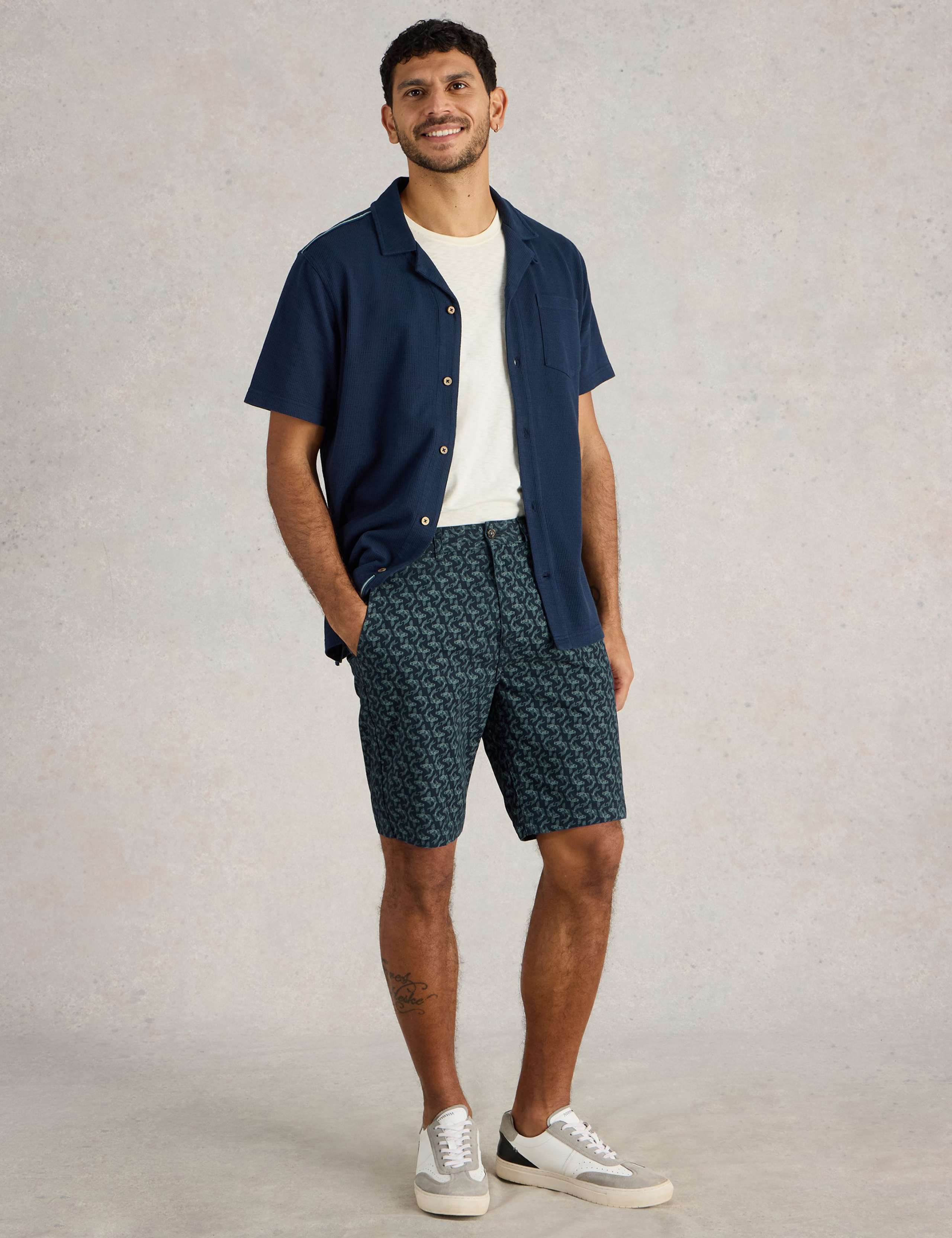 Cotton Rich Fish Print Chino Shorts