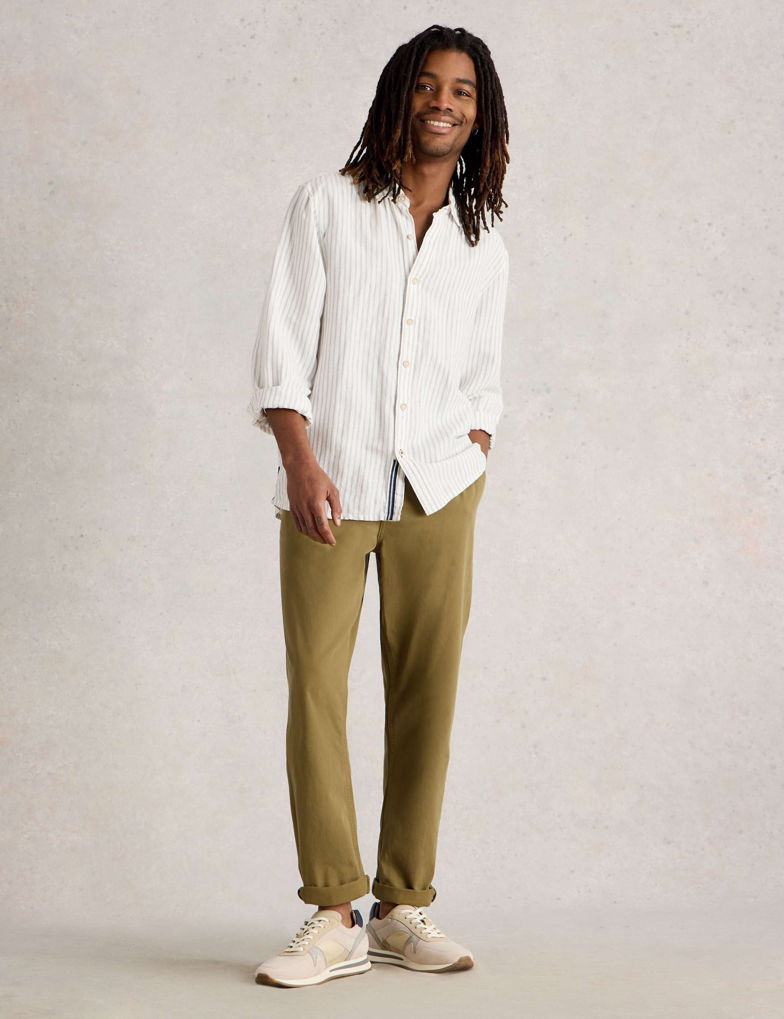 Regular Fit Linen Rich Striped Shirt