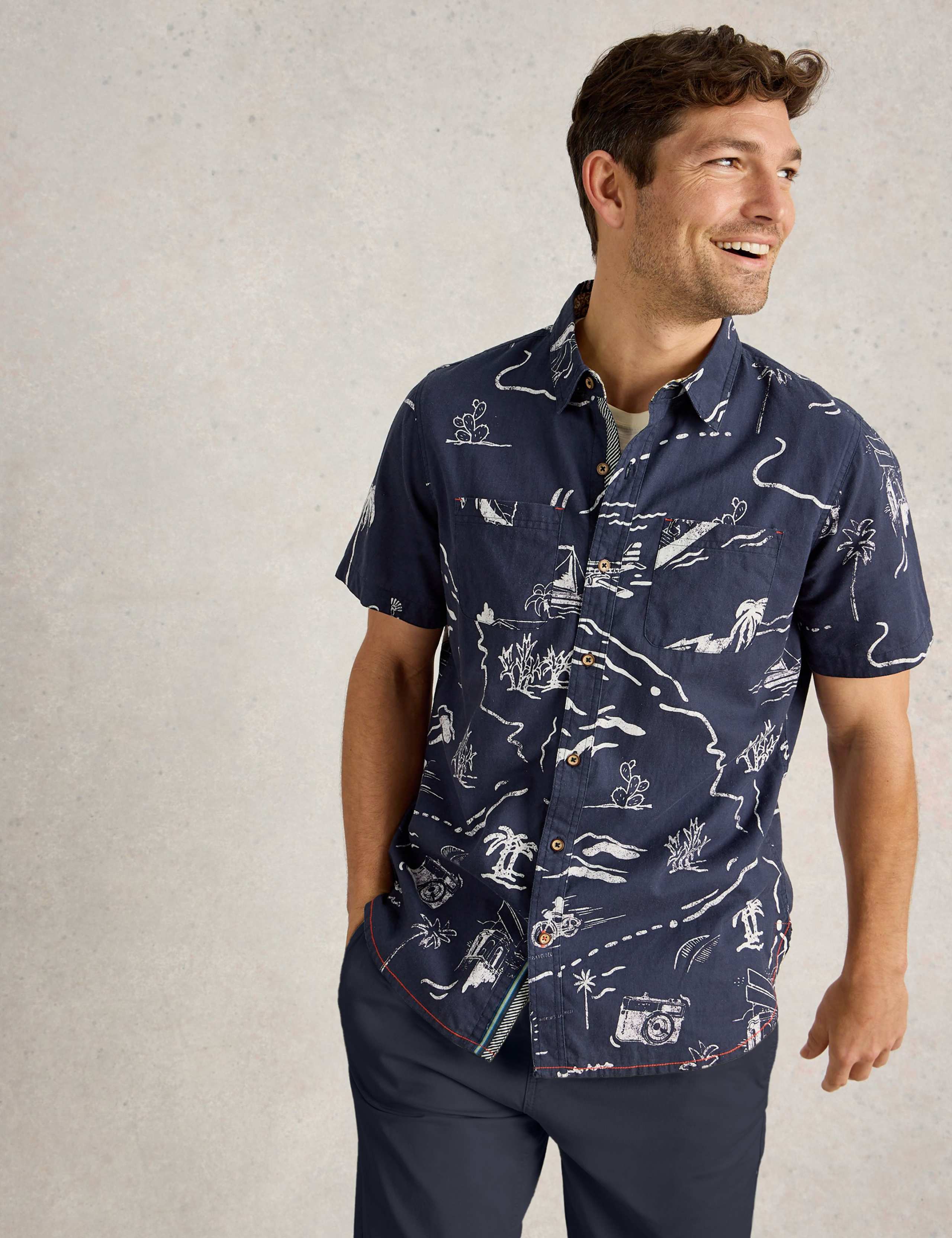 Linen Rich Print Short Sleeve Shirt