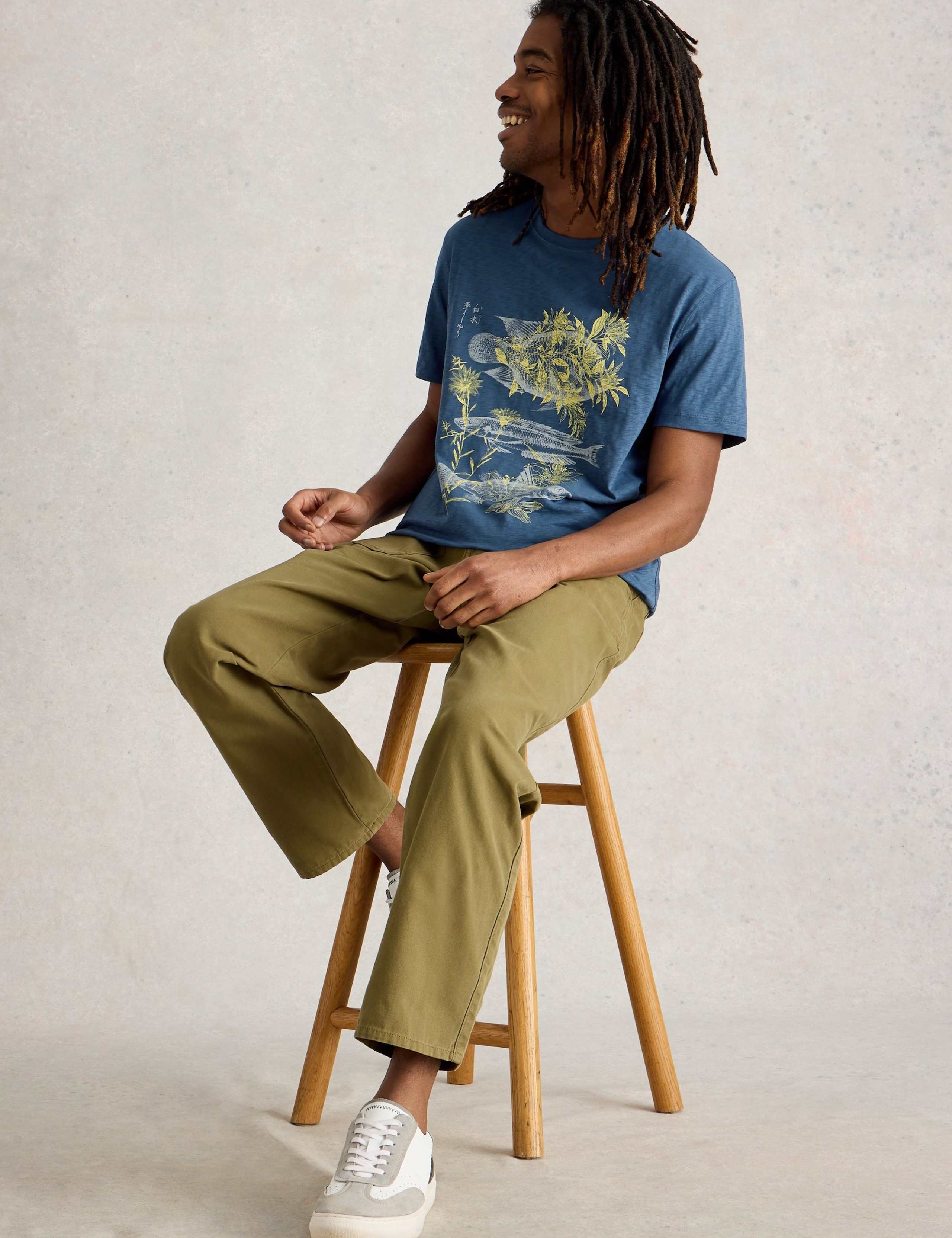Pure Cotton Crew Neck Fish Graphic T-Shirt