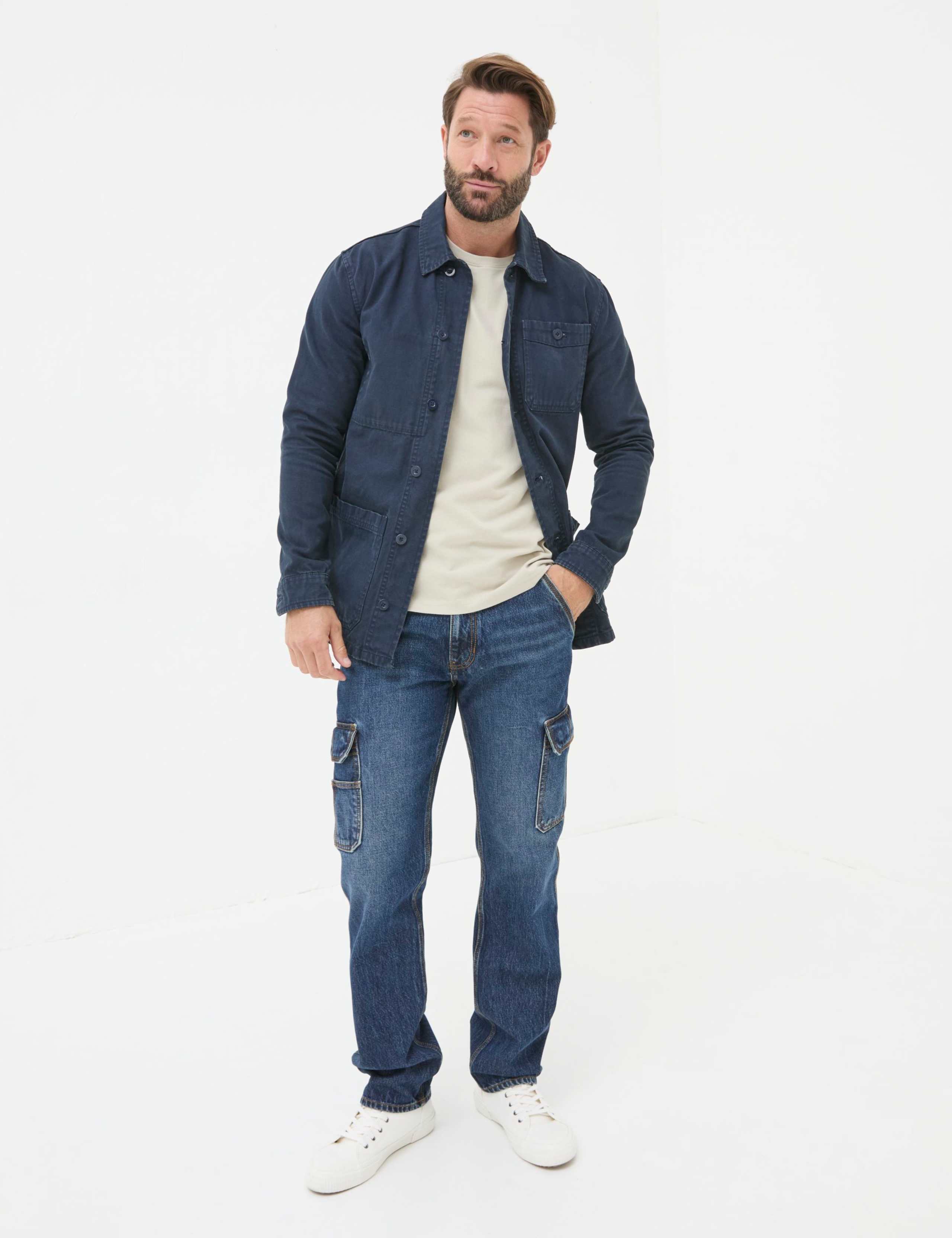 Pure Cotton Denim Straight Fit Cargo Jeans