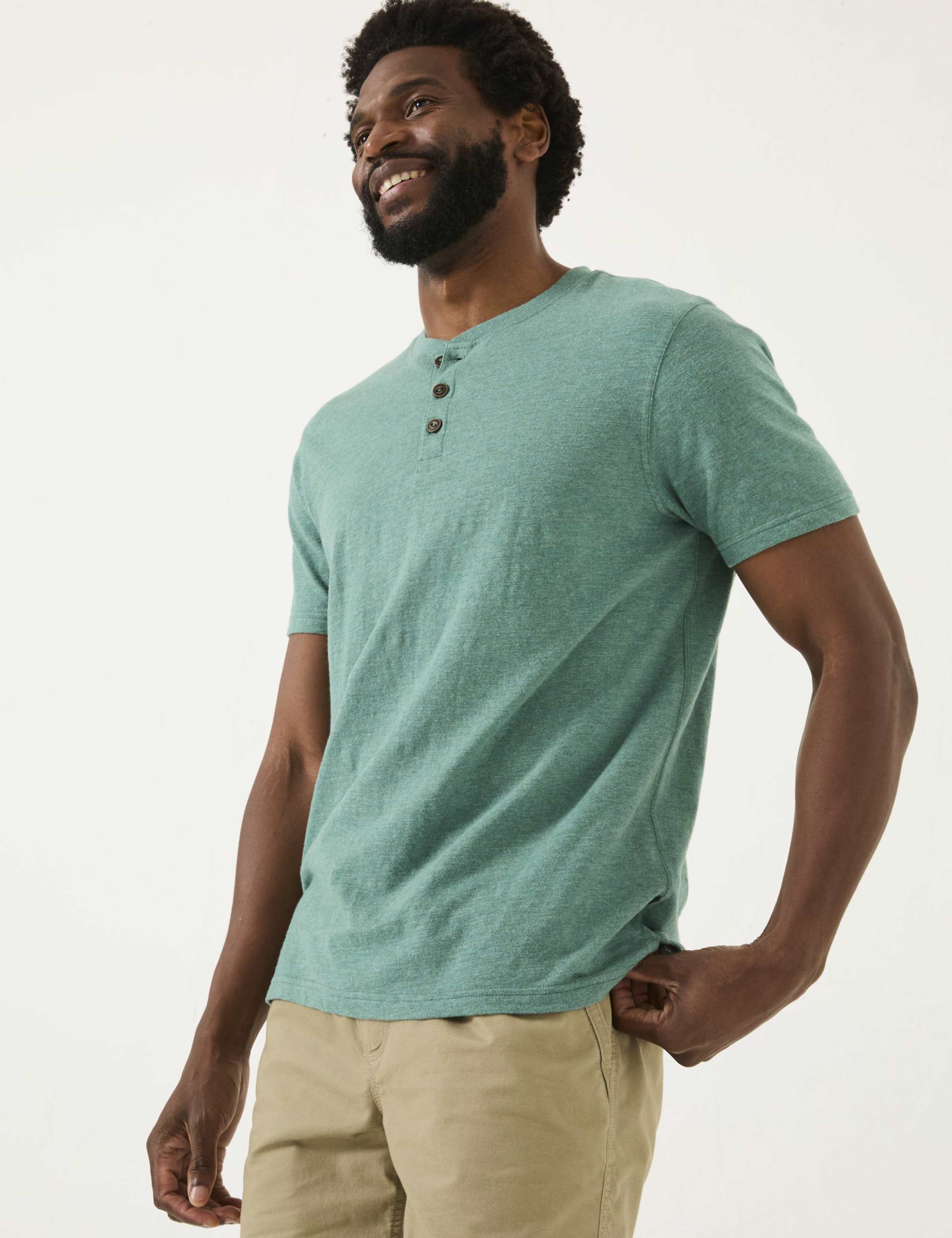 Pure Cotton Crew Neck Henley T-Shirt