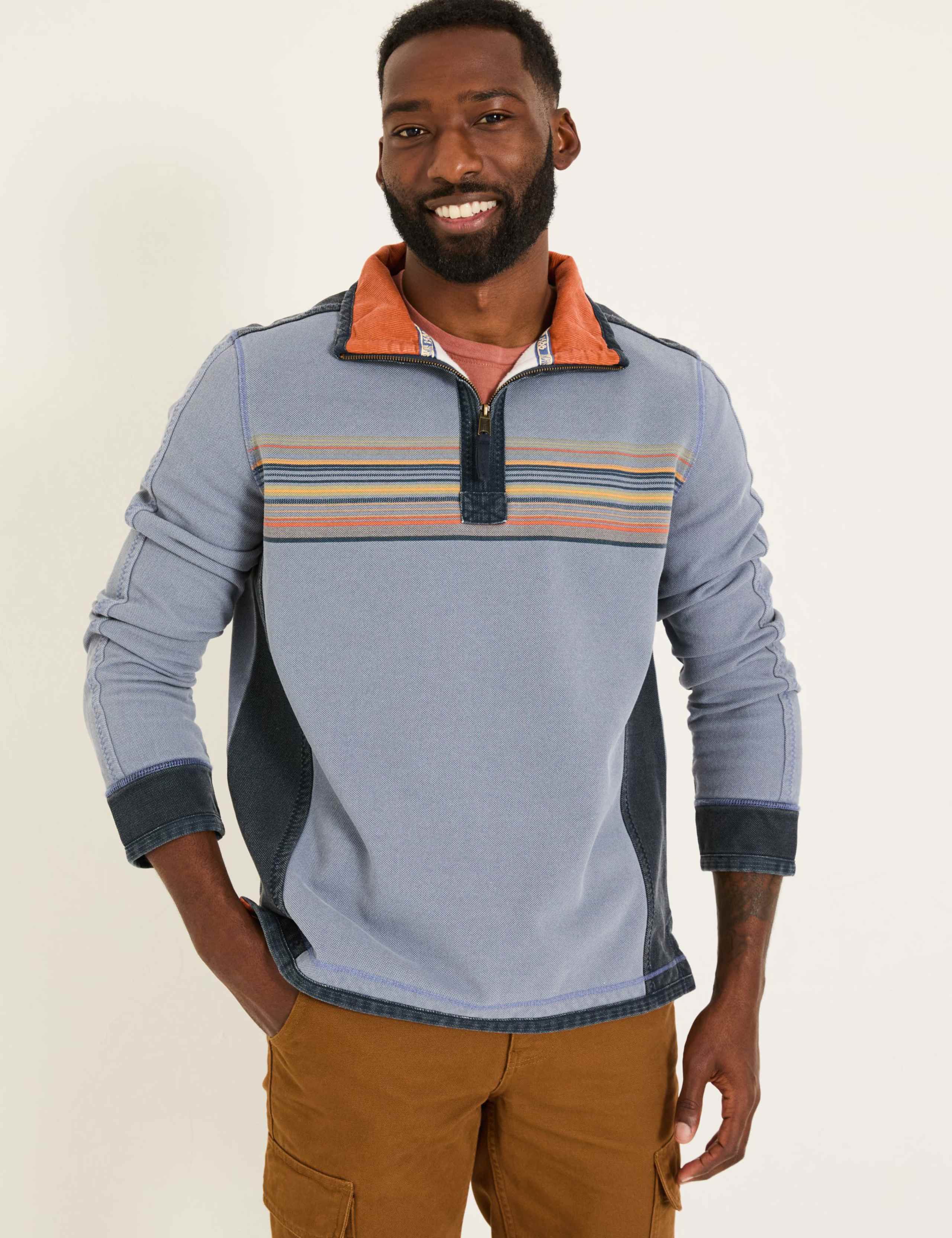 Pure Cotton Striped Half-Zip Sweatshirt