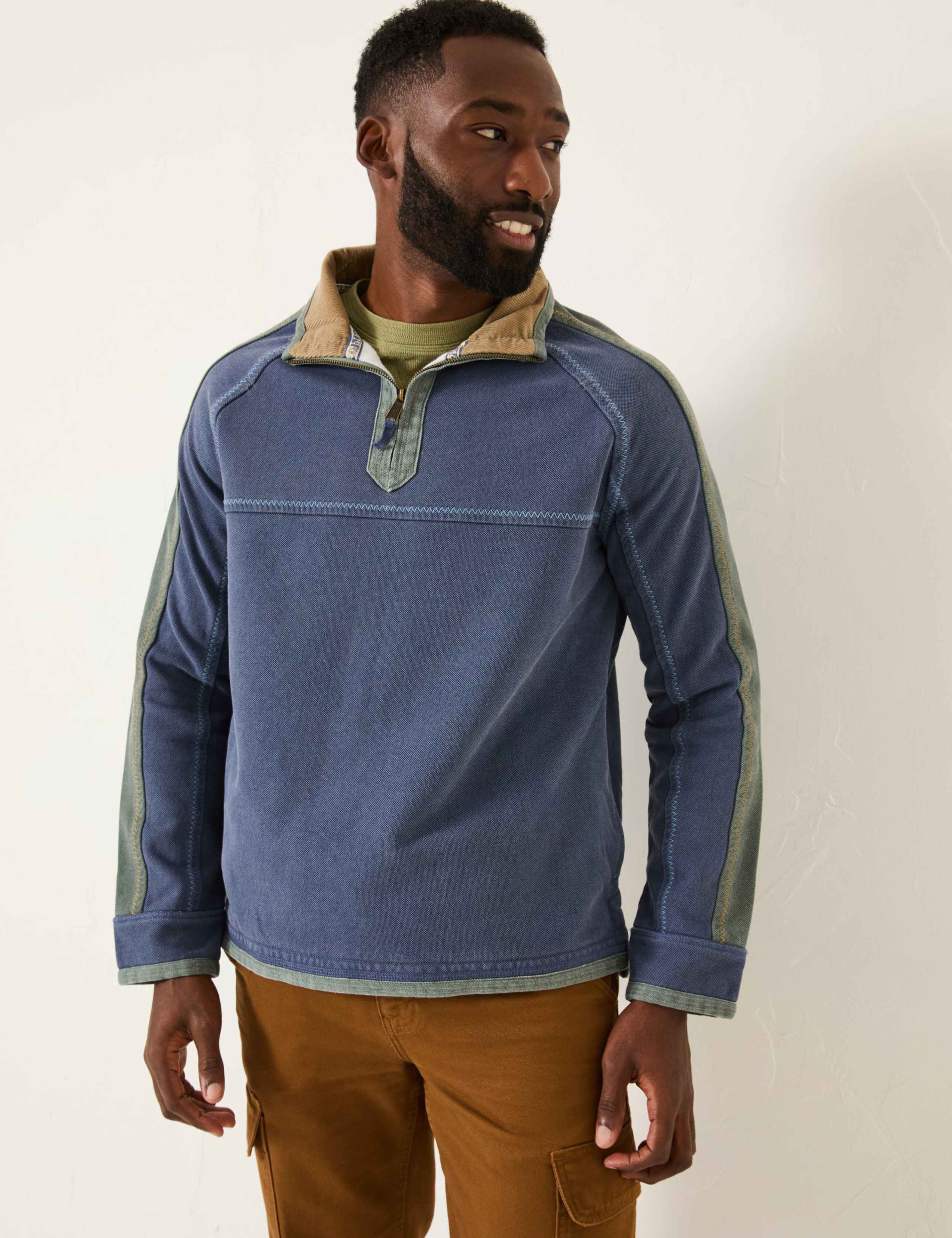 Pure Cotton Colour Block Half Zip Sweatshirt