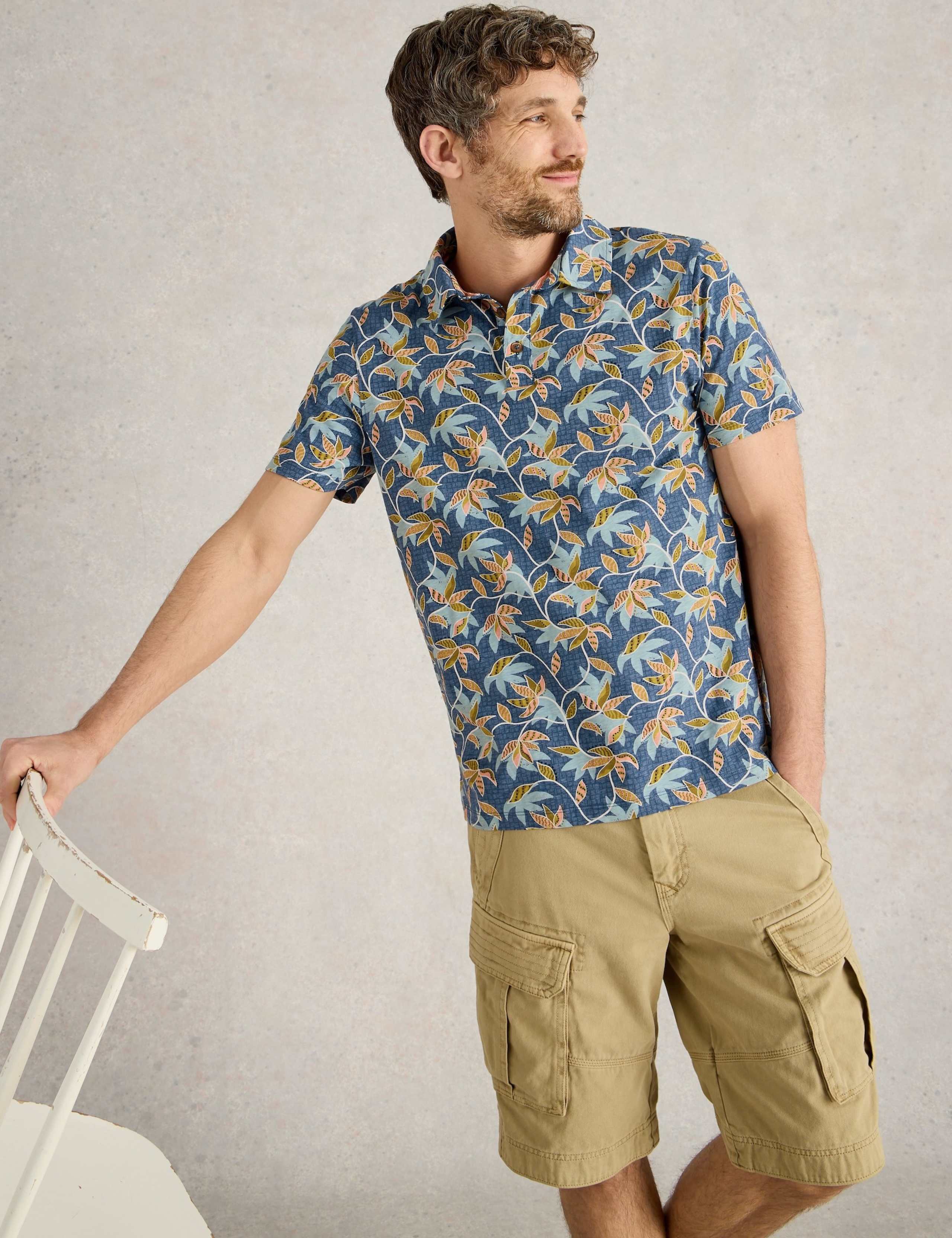 Pure Cotton Bamboo Leaf Printed Polo Shirt