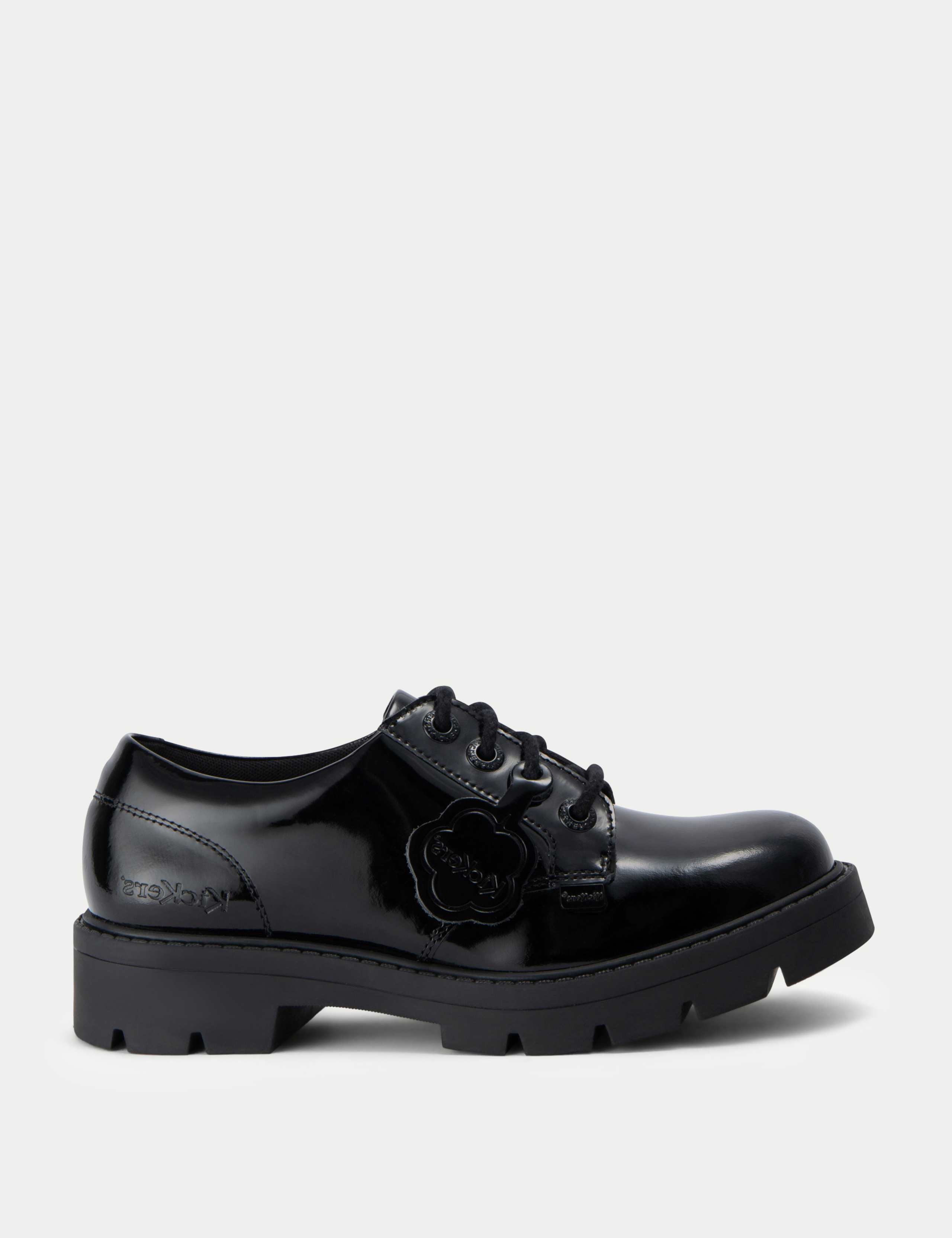 Leather Lace Up Block Heel Court Shoes