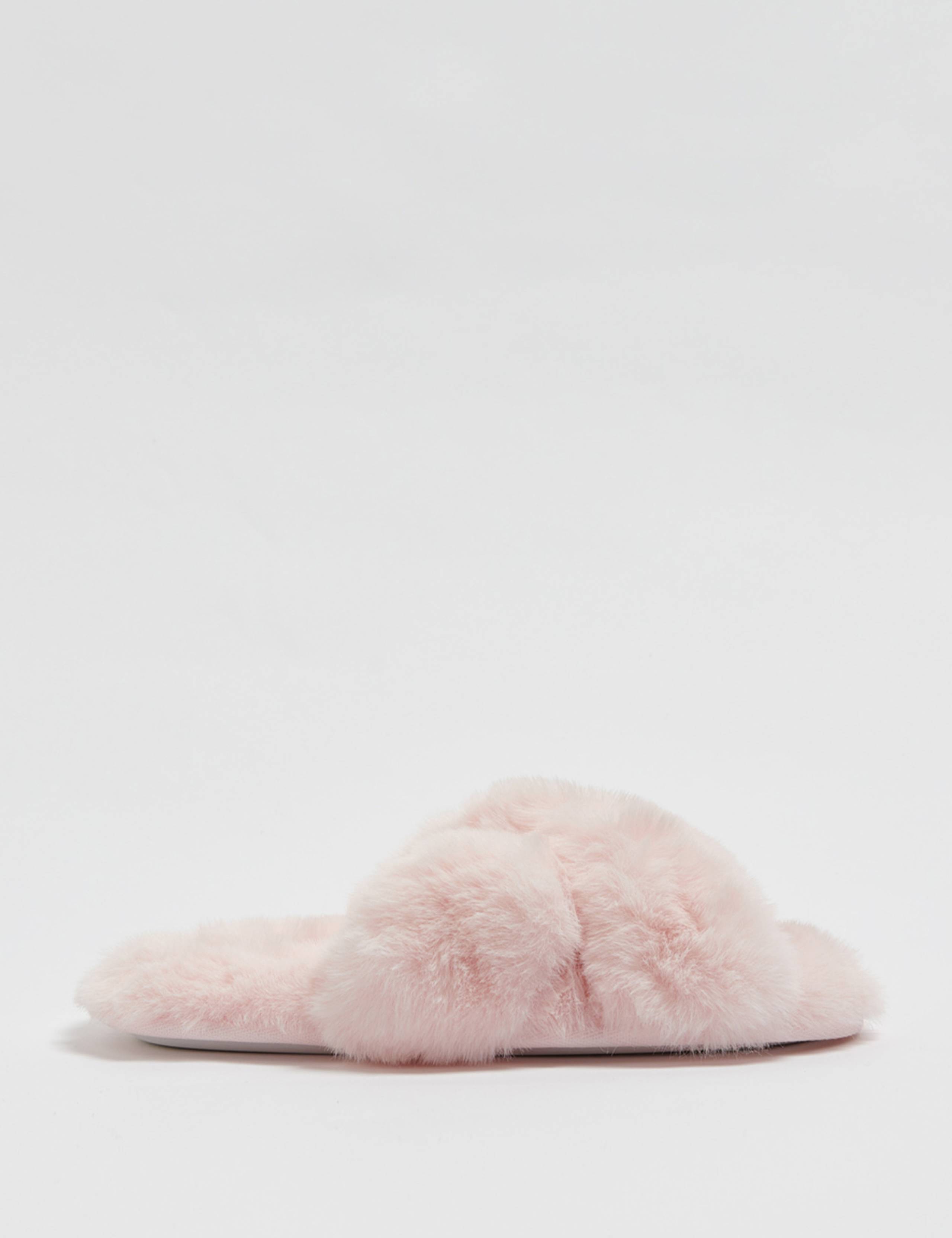 Faux Fur Crossover Slider Slippers