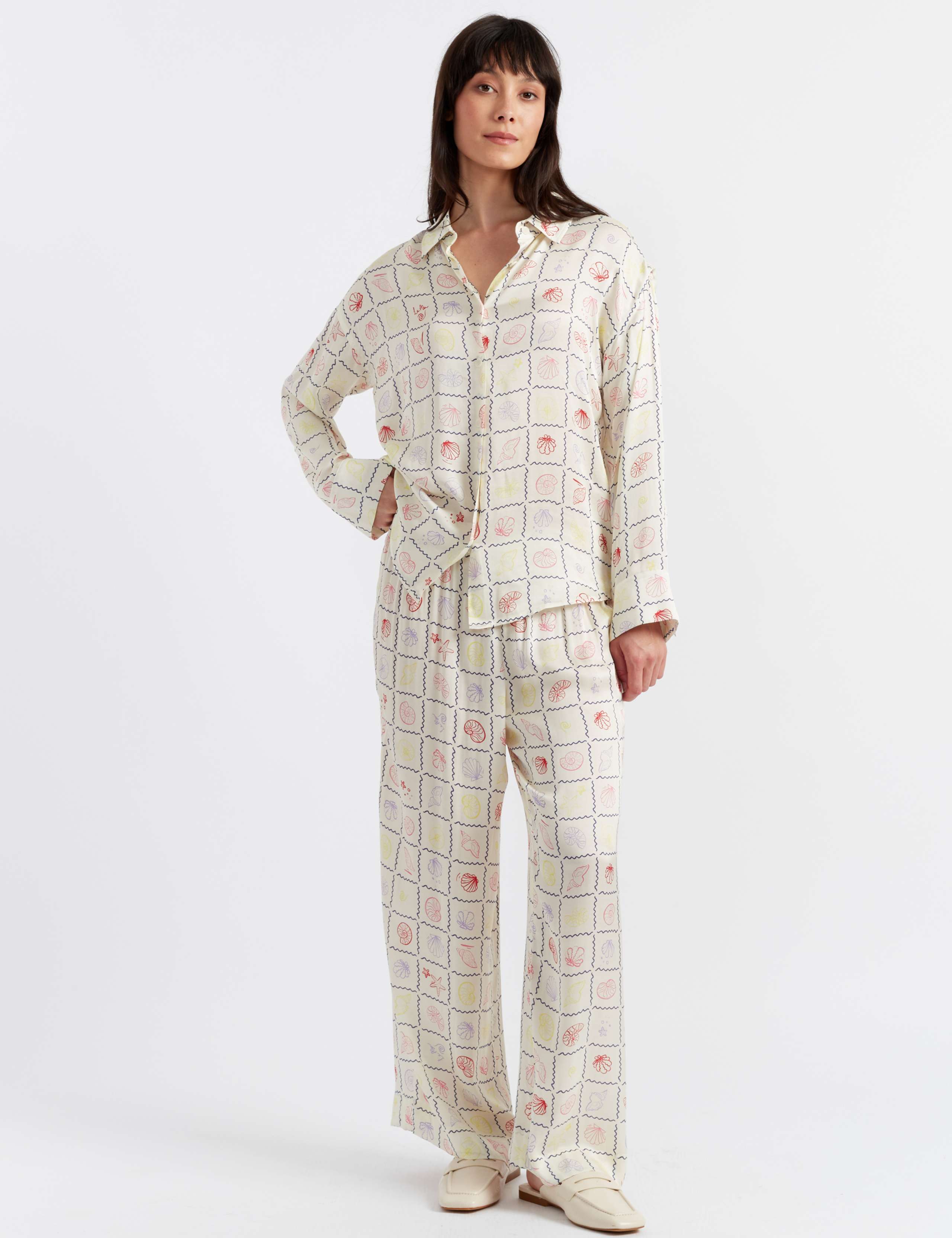 Shell Print Button Through Relaxed Shirt