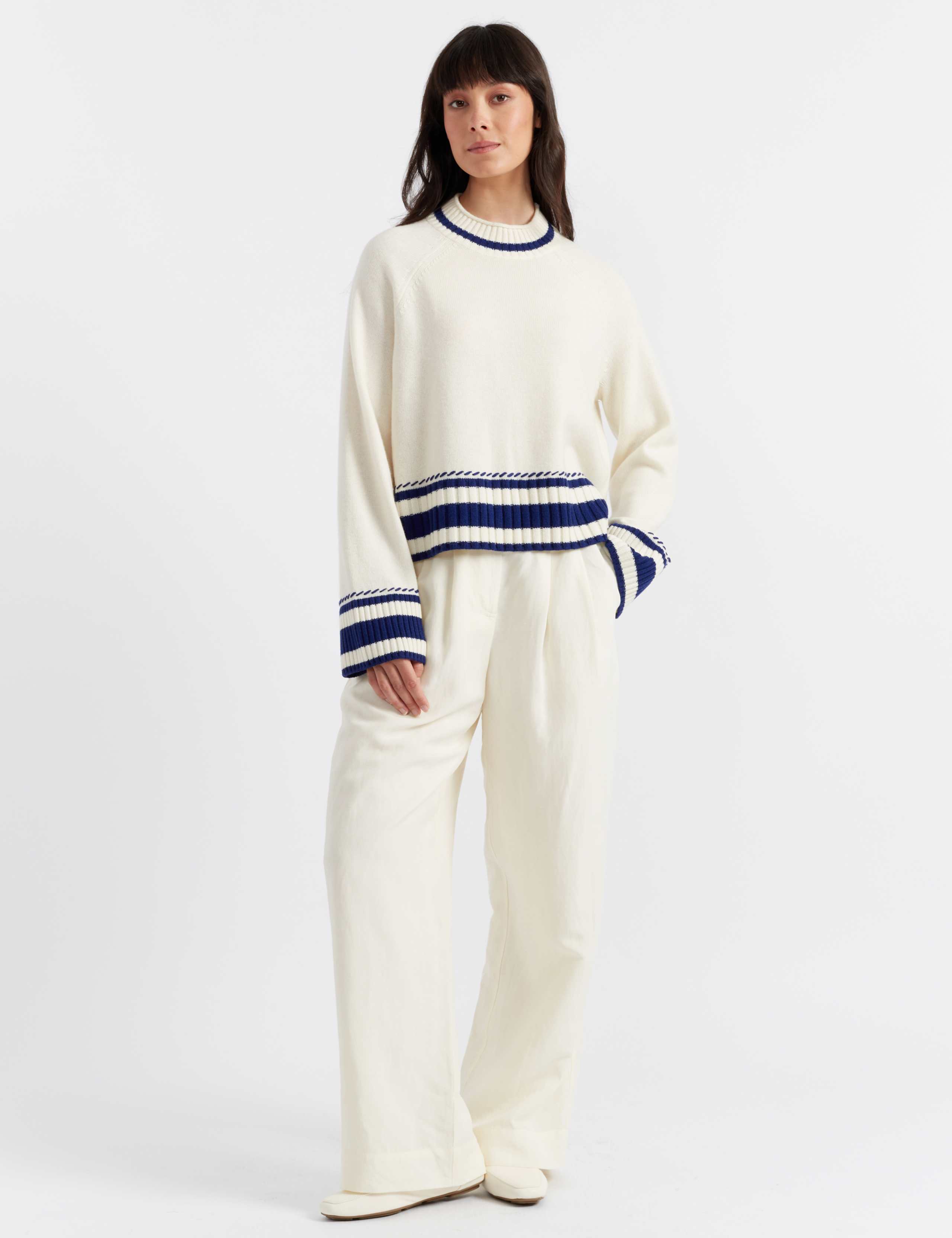 Cashmere Rich Striped Crew Neck Jumper