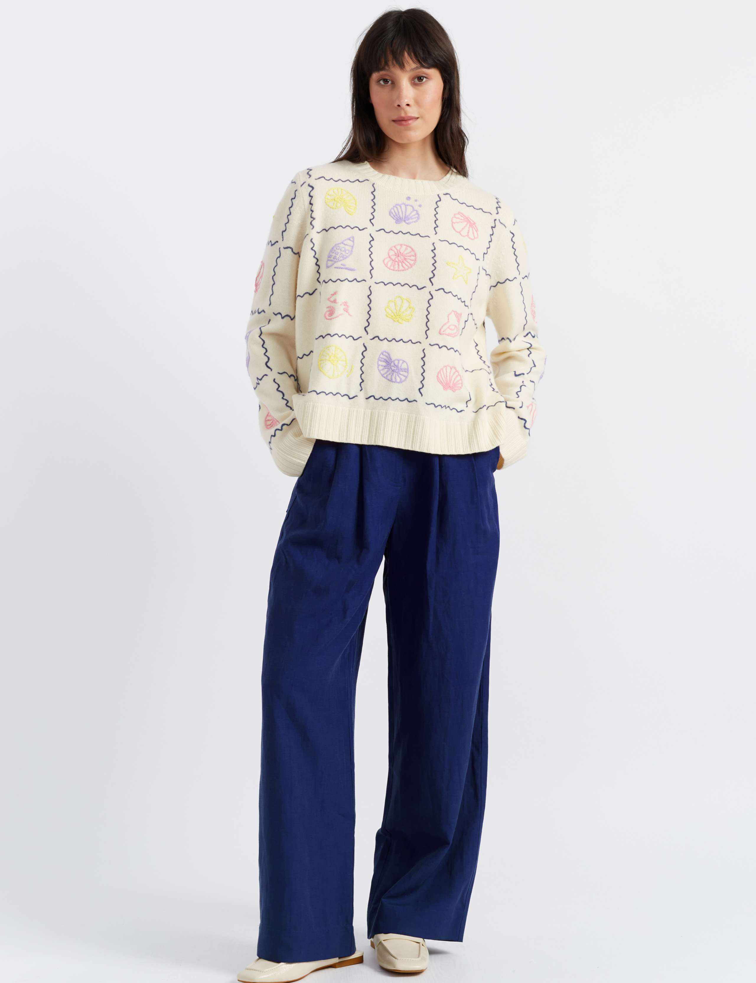 Cashmere Rich Embroidered Crew Neck Jumper
