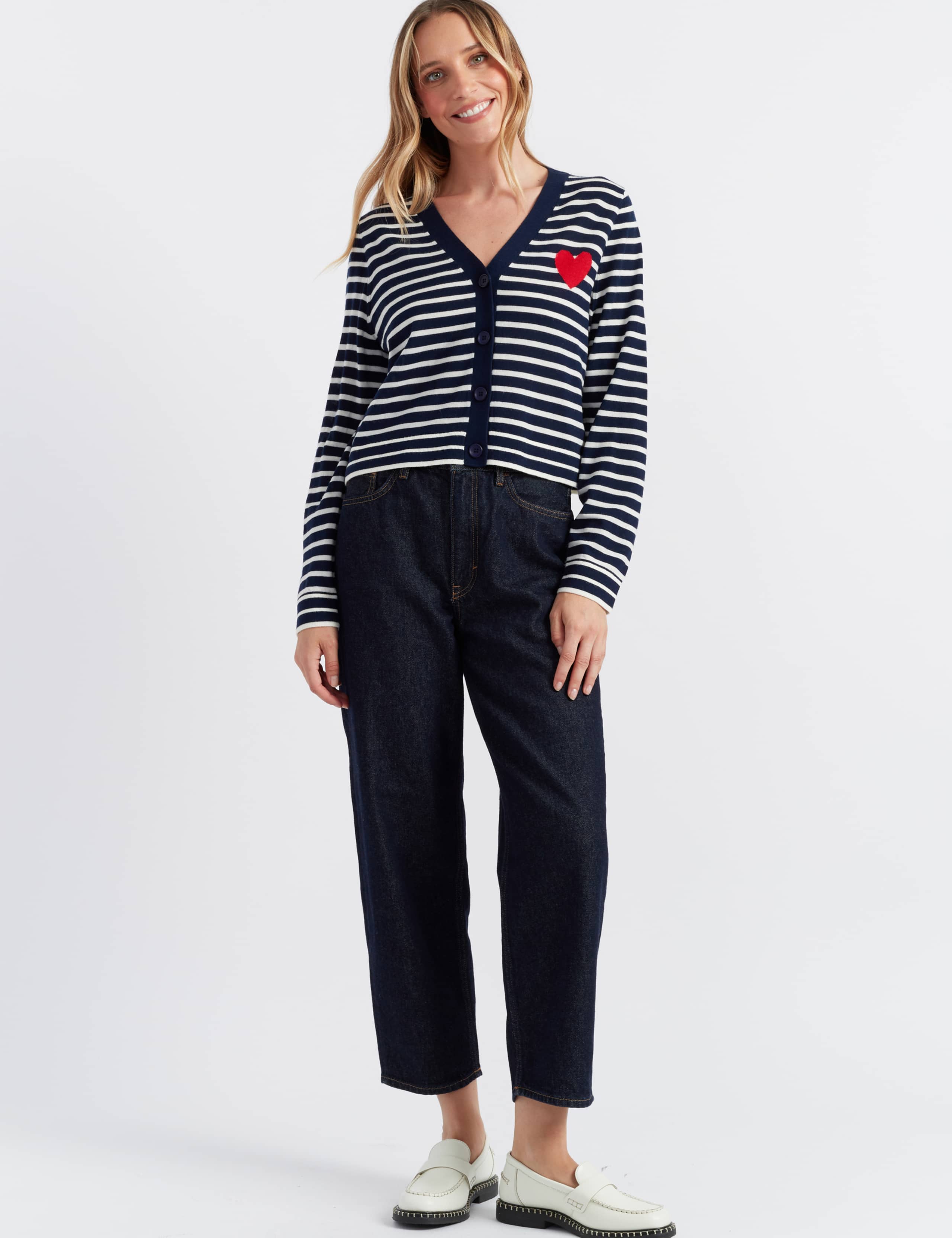 Pure Merino Wool Striped V-Neck Cardigan