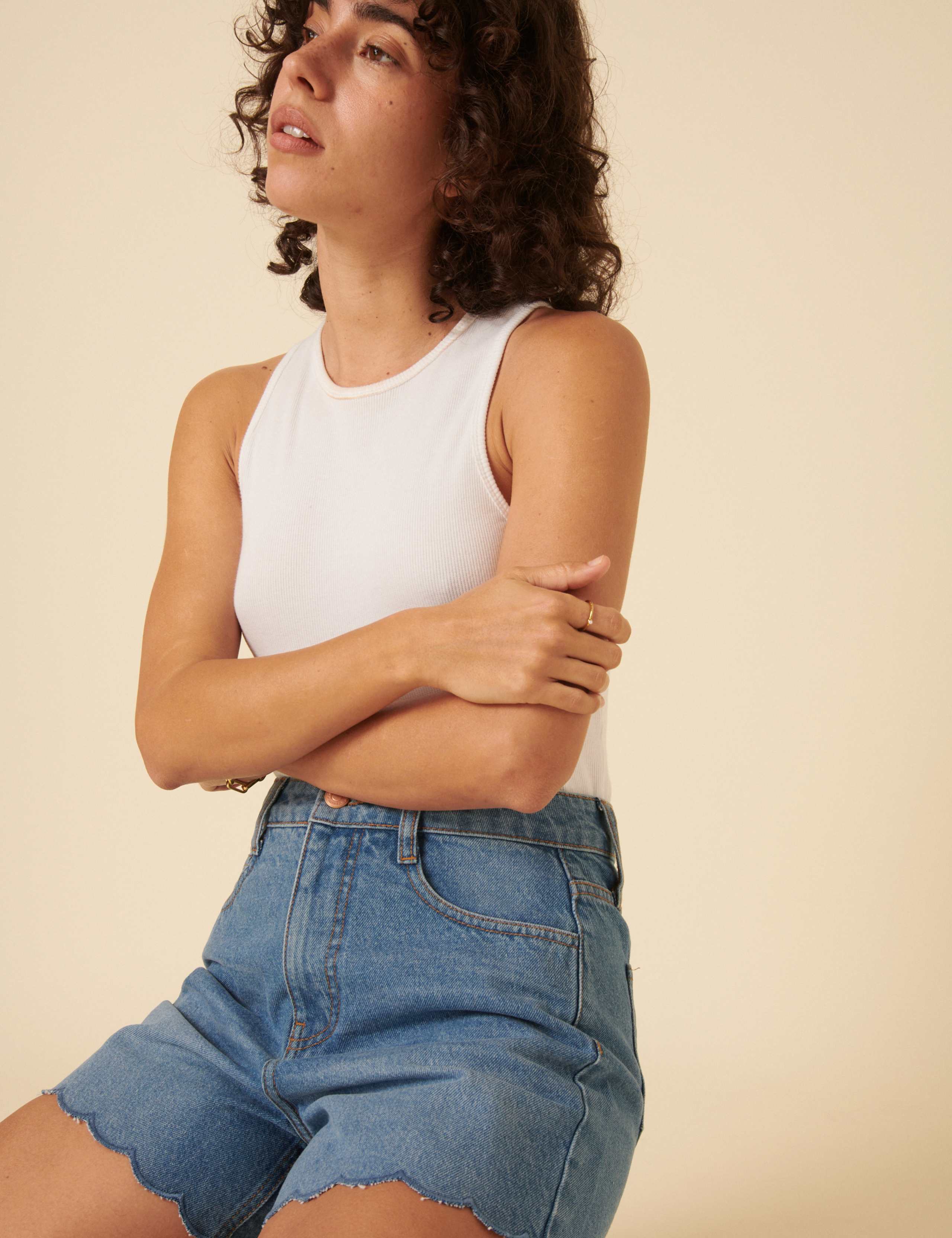 Denim Scallop Shorts
