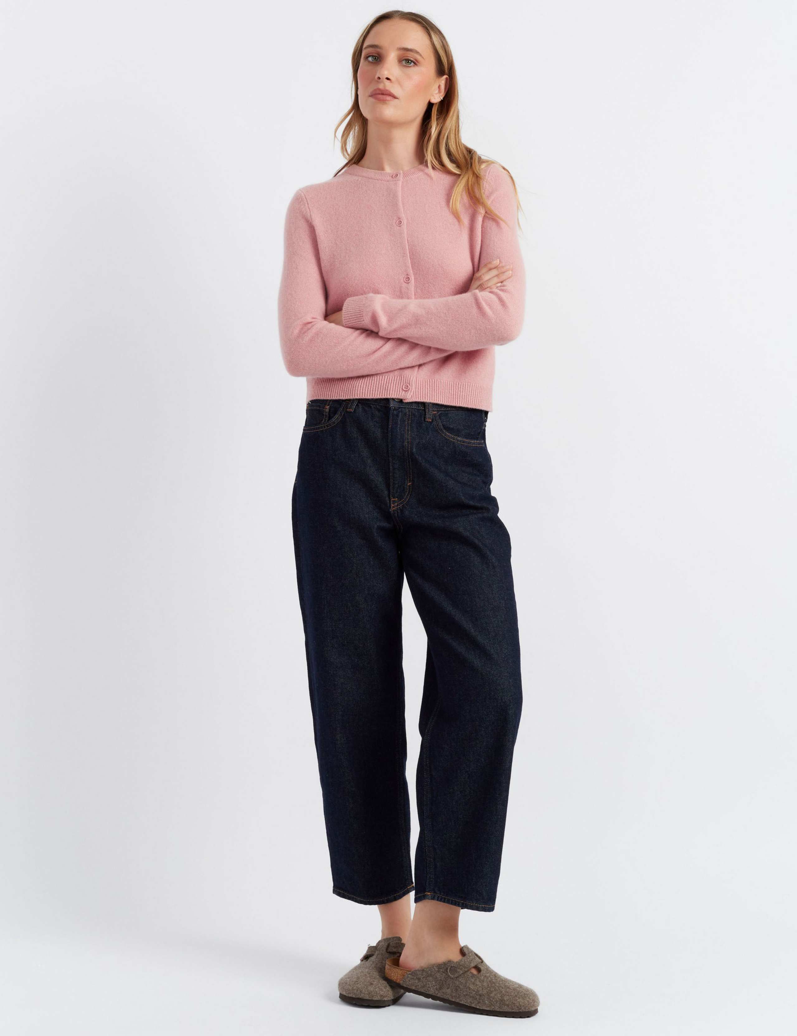 Pure Cashmere Button Front Slim Cropped Cardigan