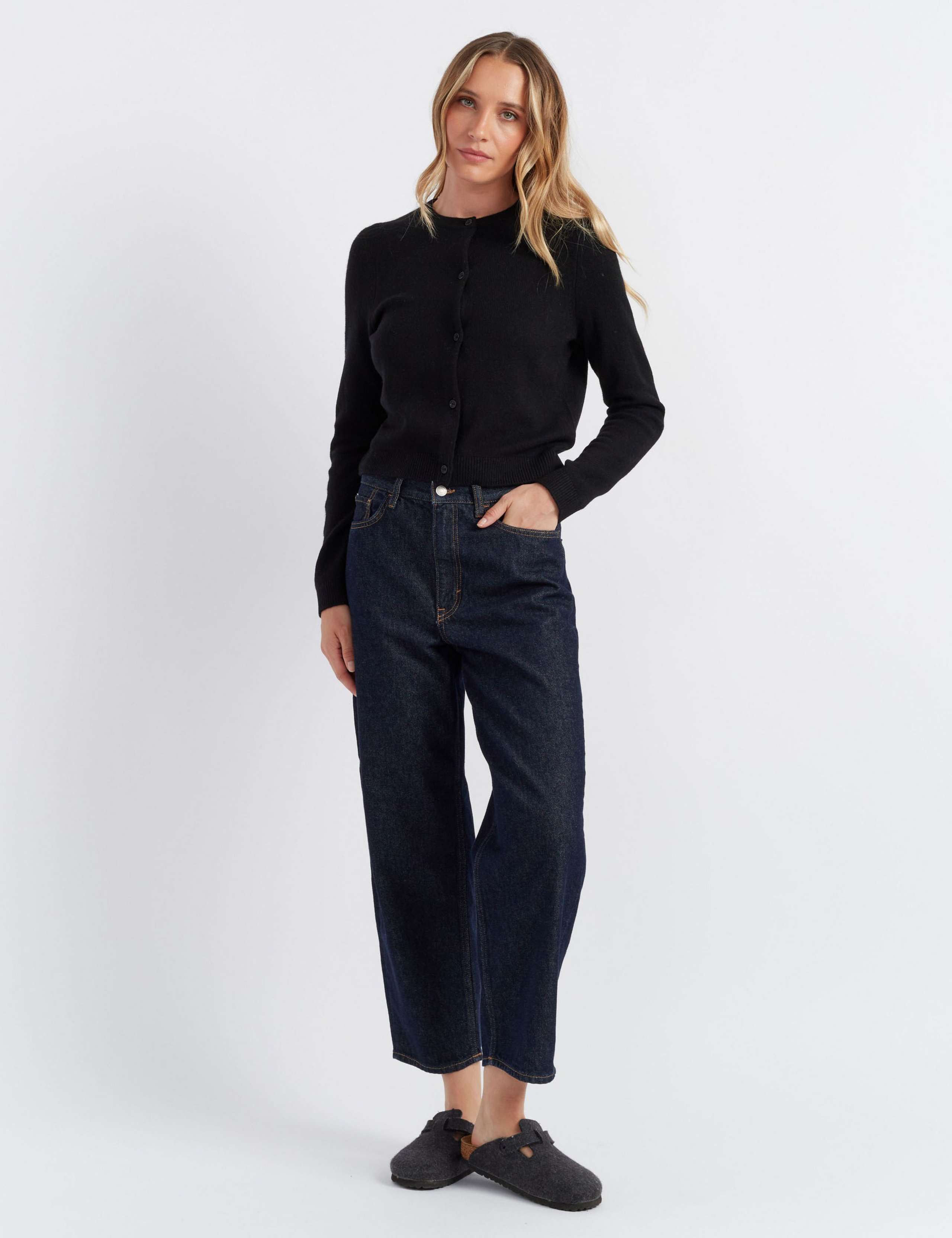 Pure Cashmere Button Front Slim Cropped Cardigan