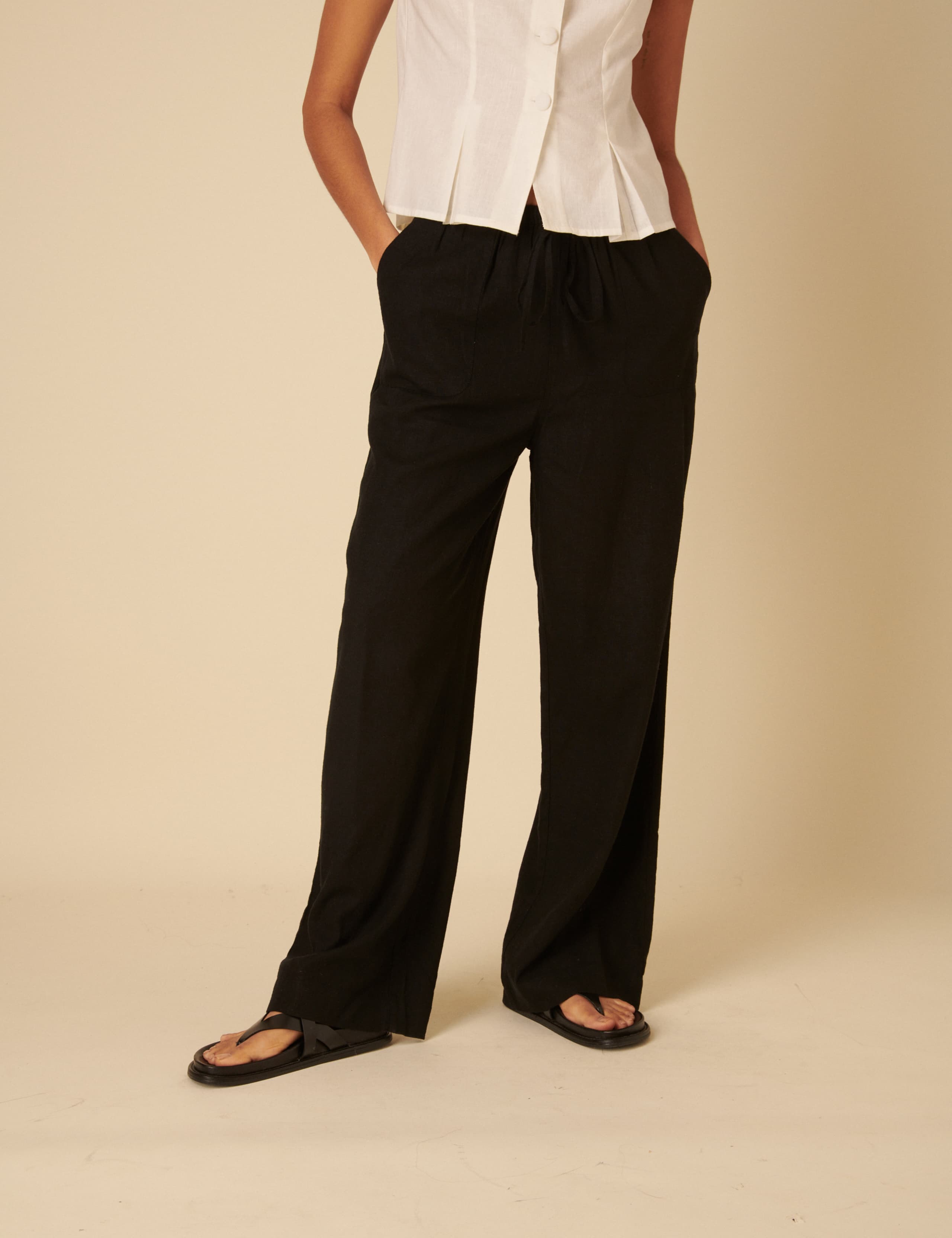 Linen Rich Relaxed Wide Leg Trousers