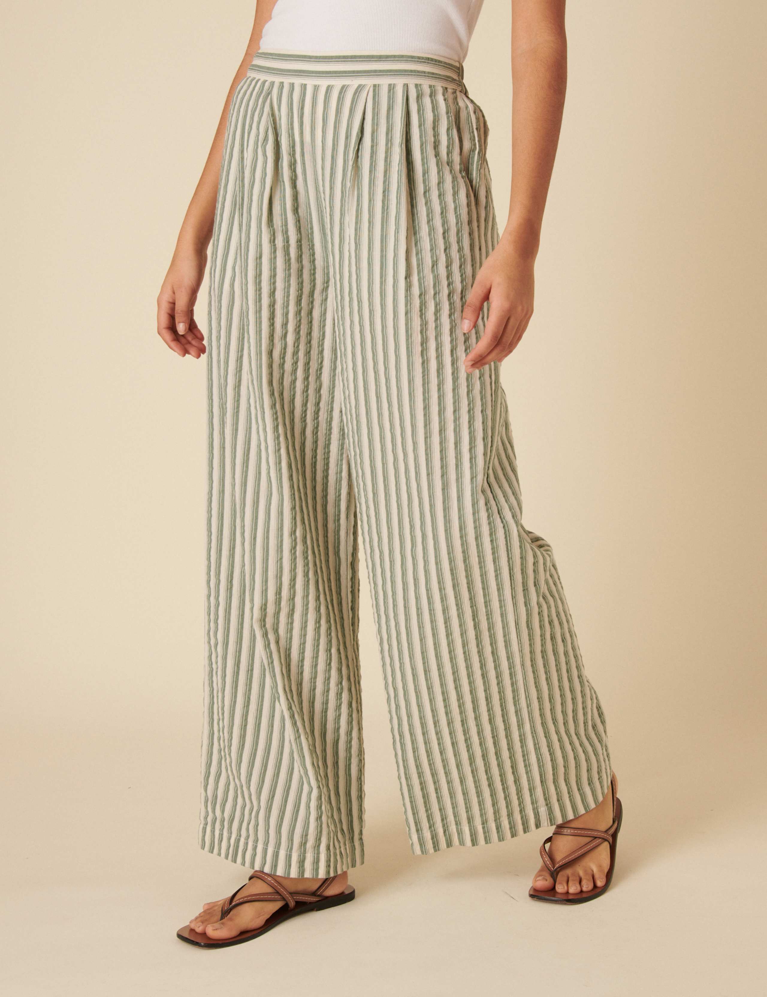 Pure Cotton Striped Wide Leg Trousers