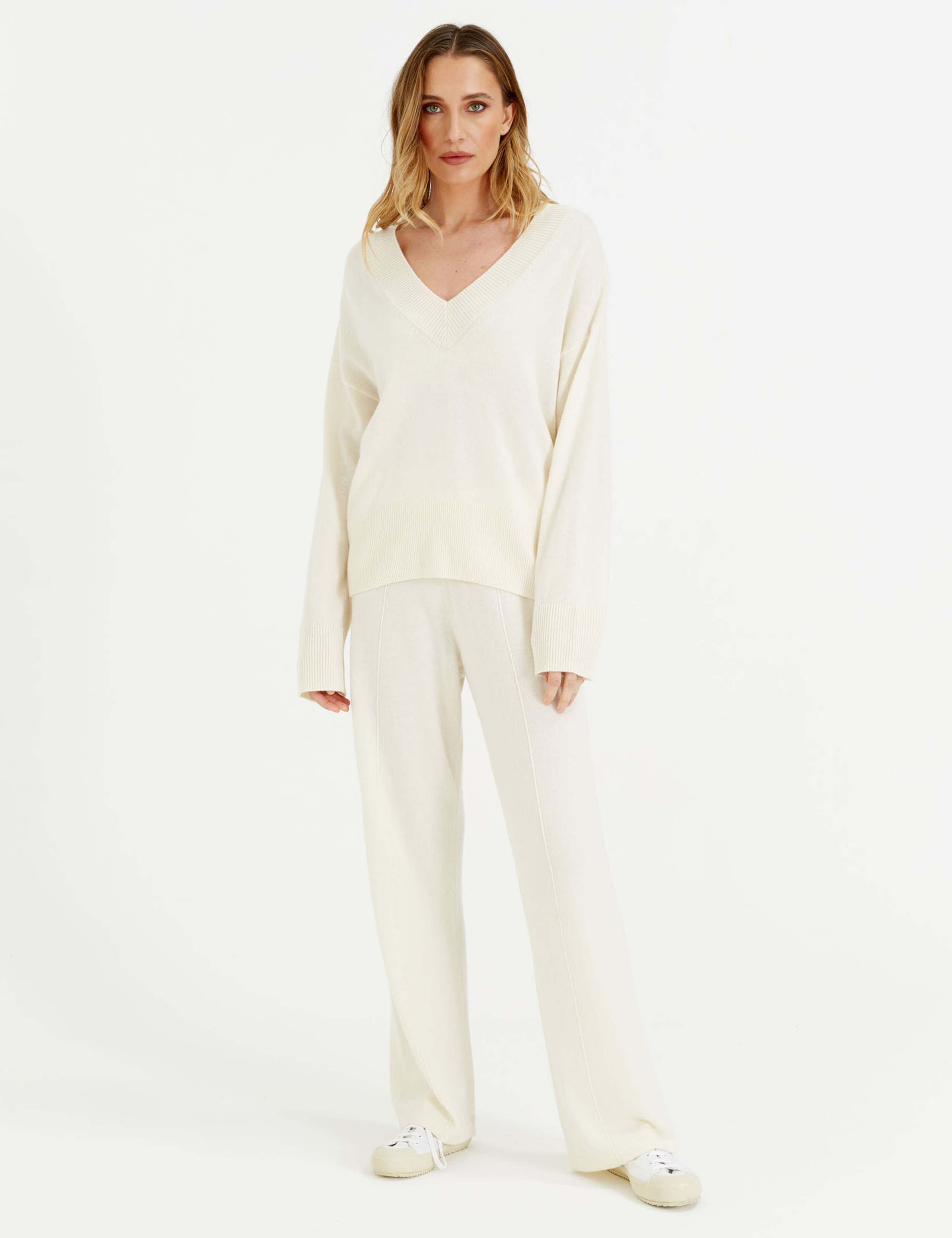 Wool Rich Wide Leg Relaxed Joggers with Cashmere