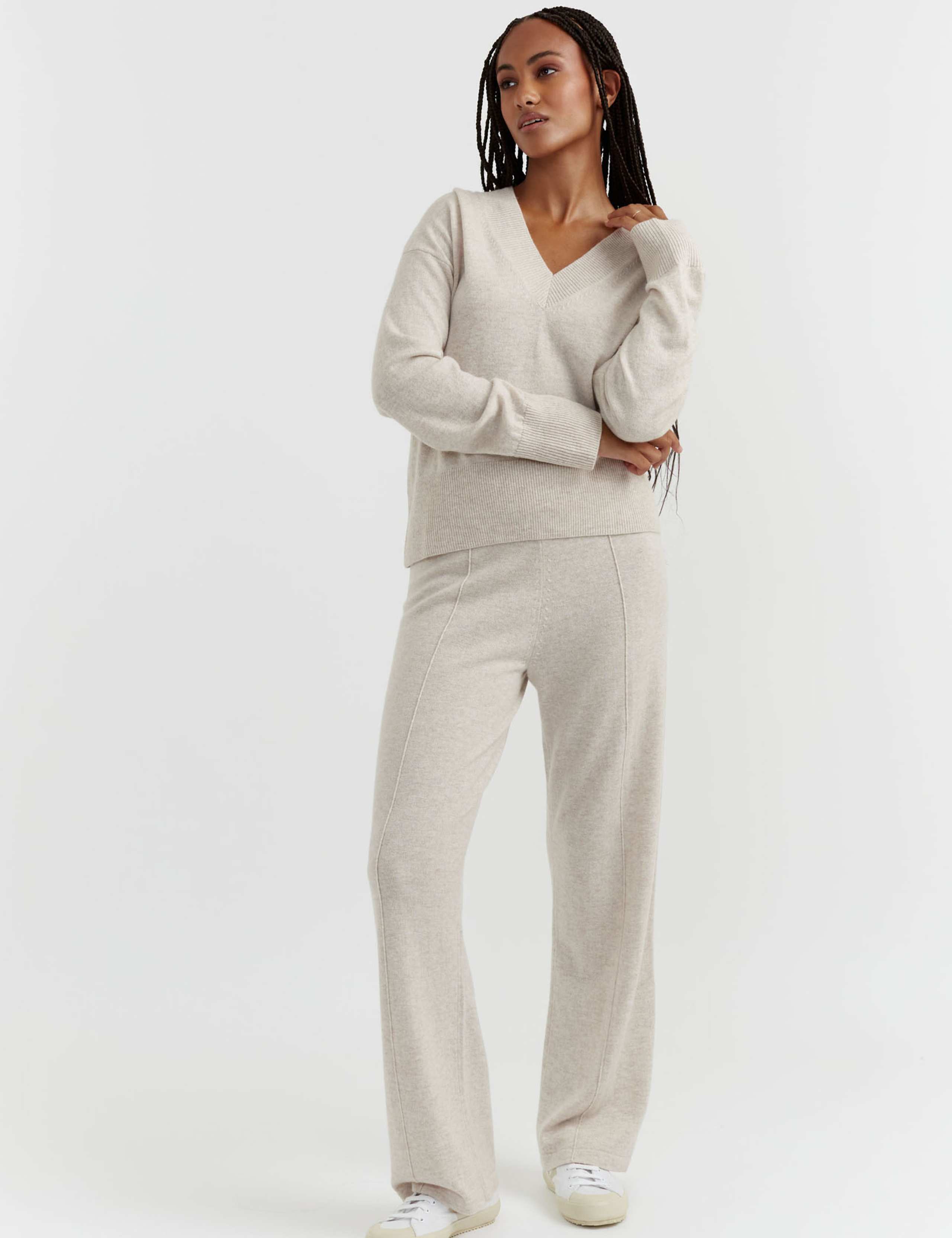 Wool Rich Wide Leg Relaxed Joggers with Cashmere