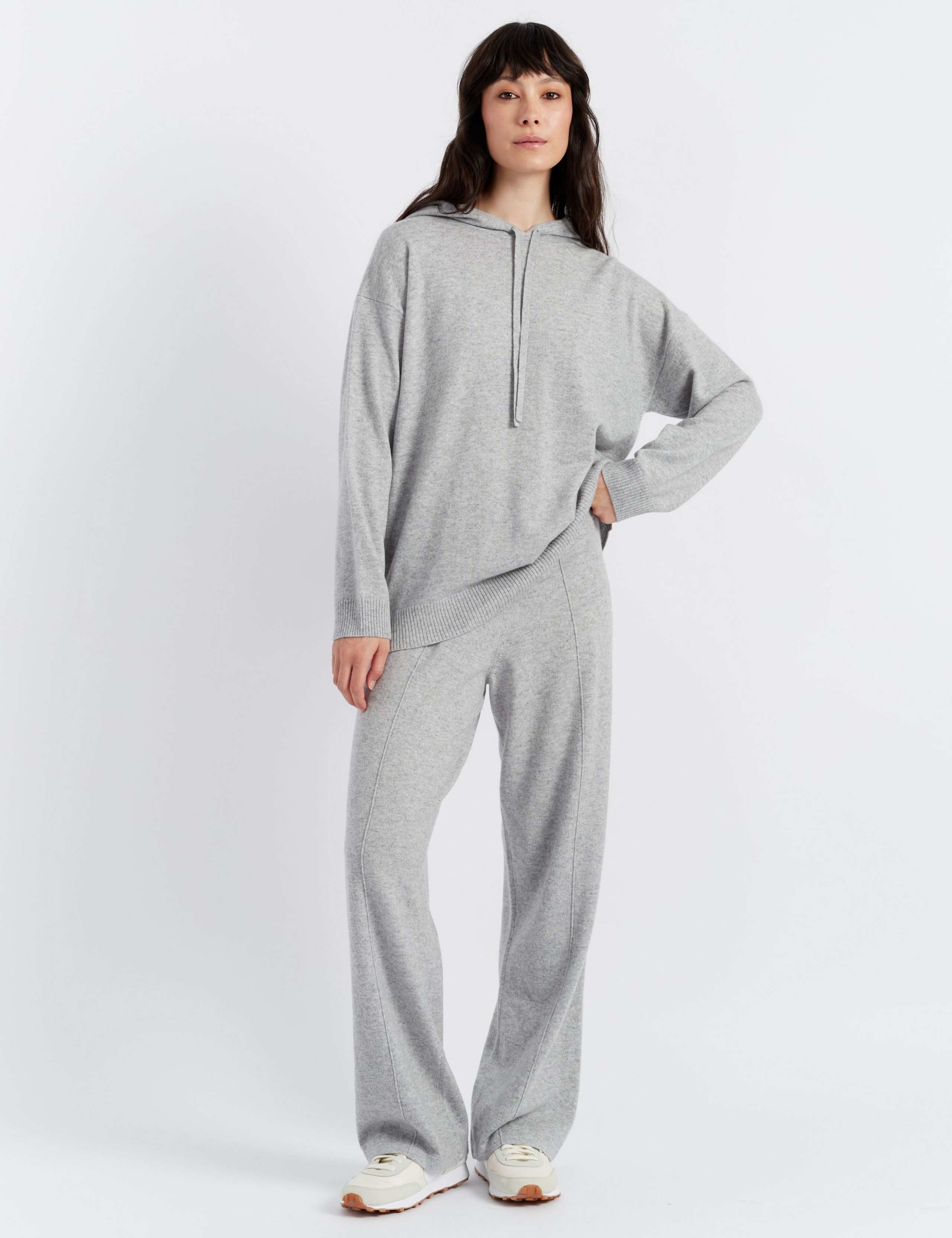 Wool Rich Wide Leg Relaxed Joggers with Cashmere
