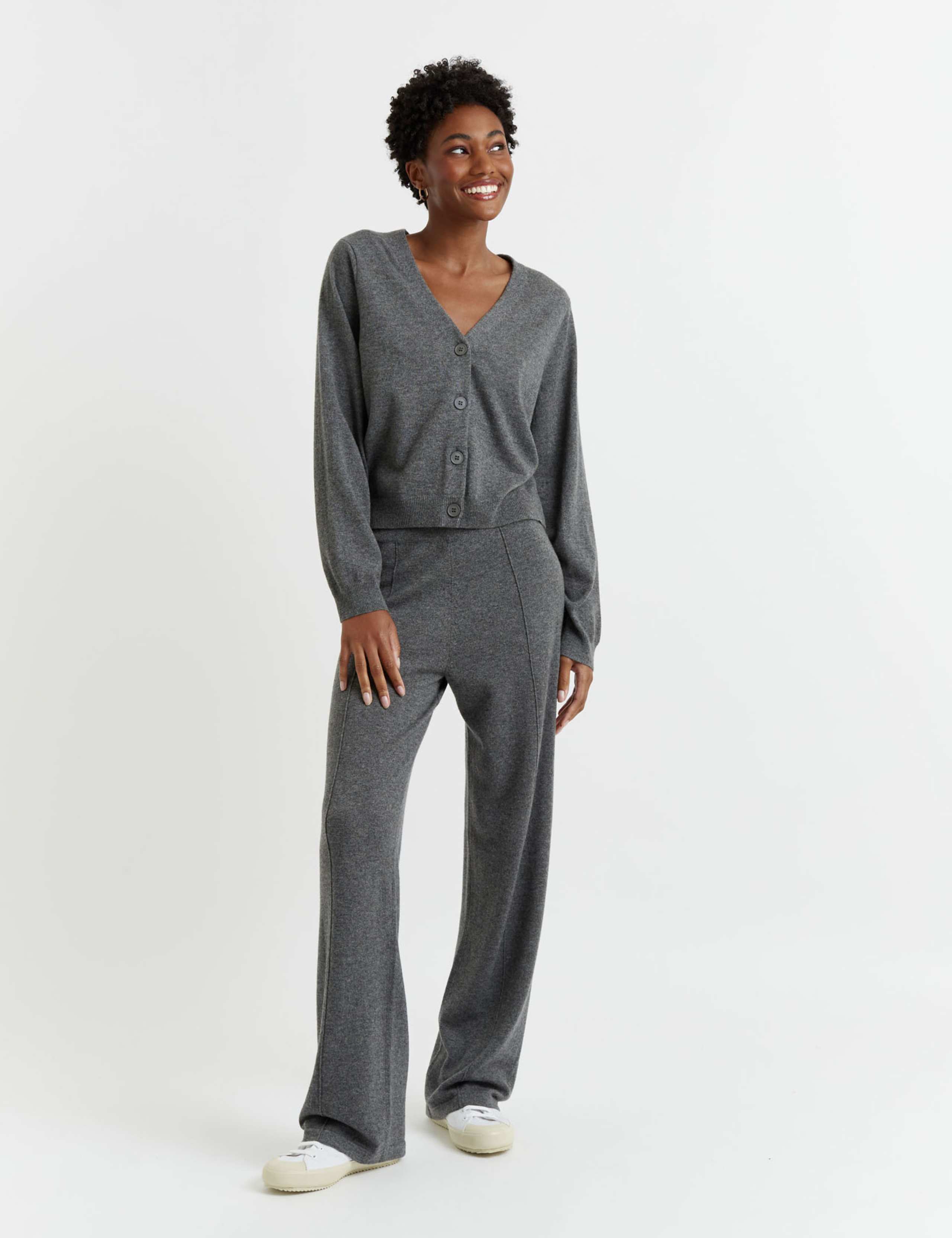 Wool Rich Wide Leg Relaxed Joggers with Cashmere