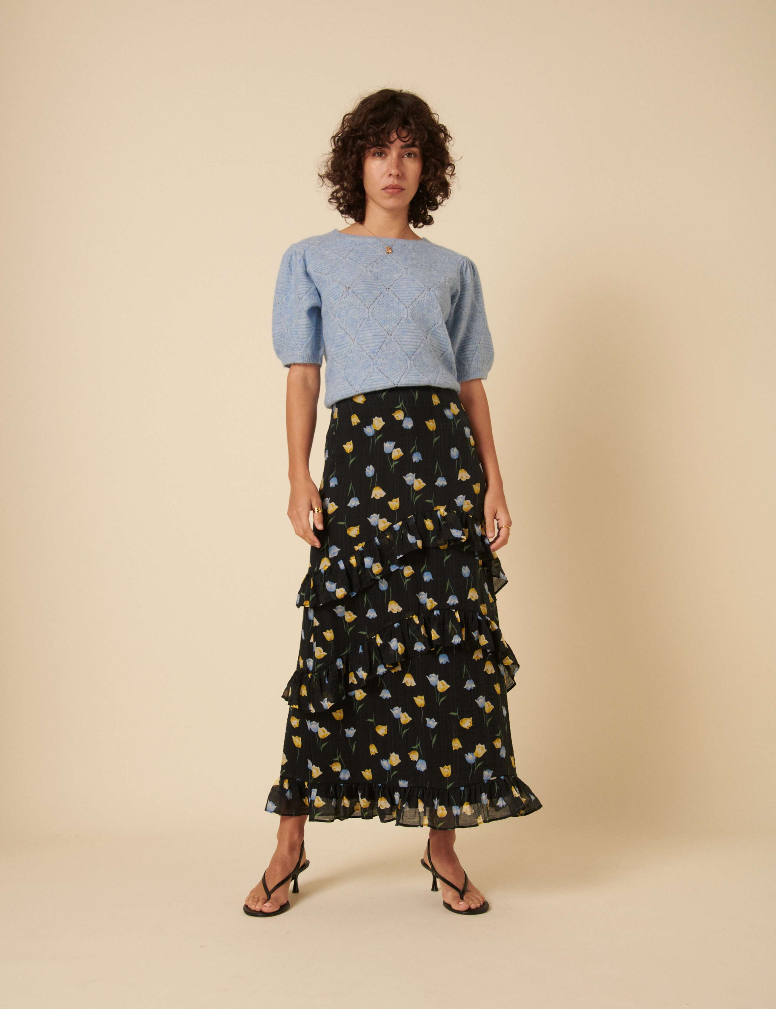 Floral Ruffle Maxi Tiered Skirt
