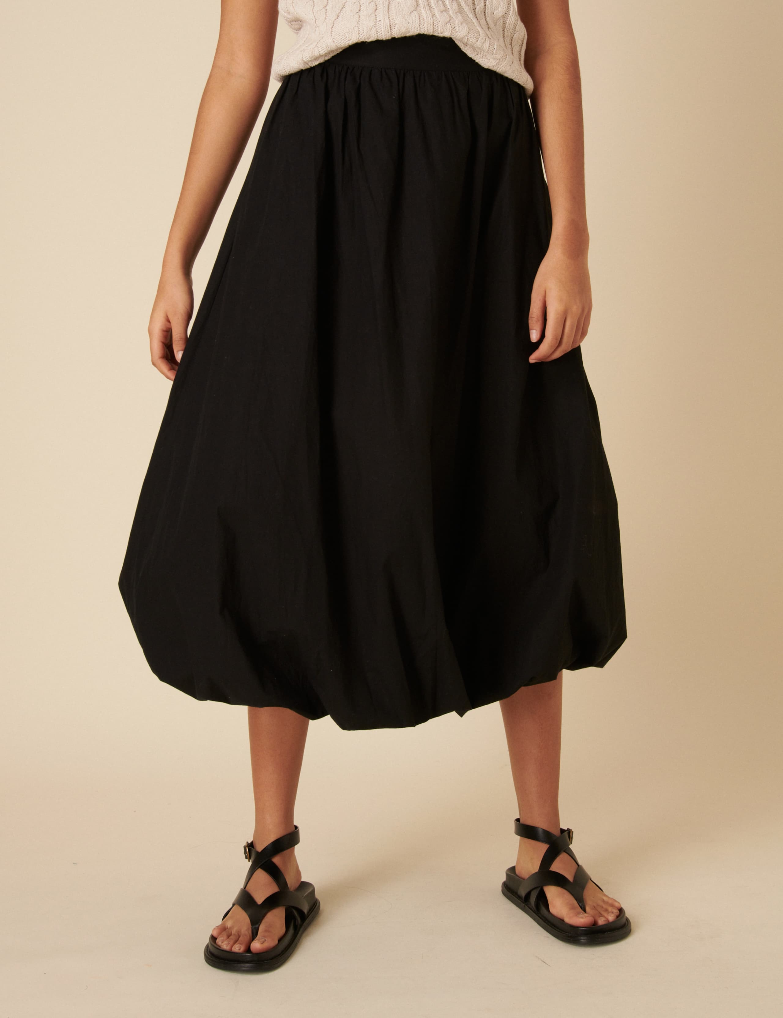 Pure Cotton Bubble Hem Midi Circle Skirt