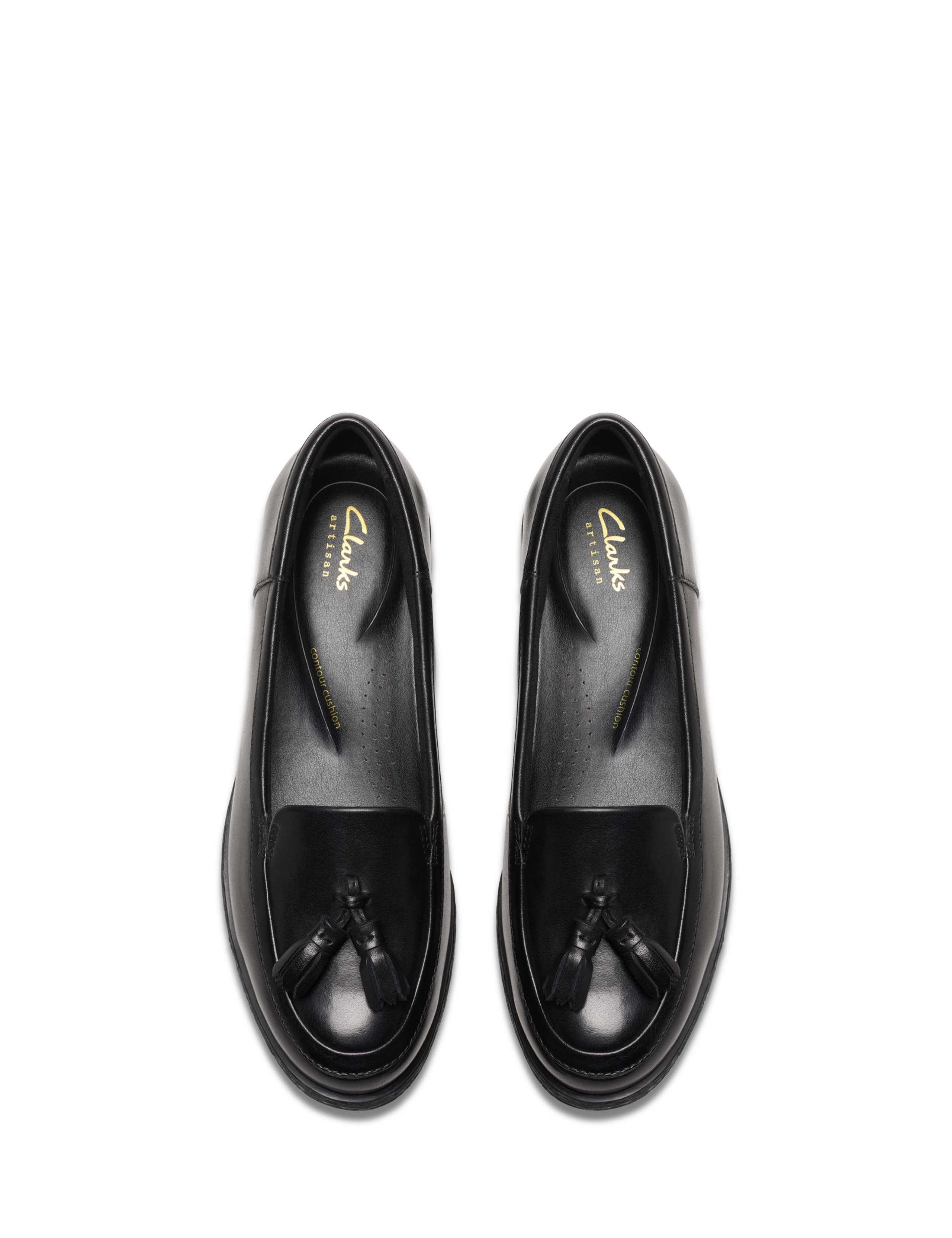 Leather Tassel Block Heel Loafers