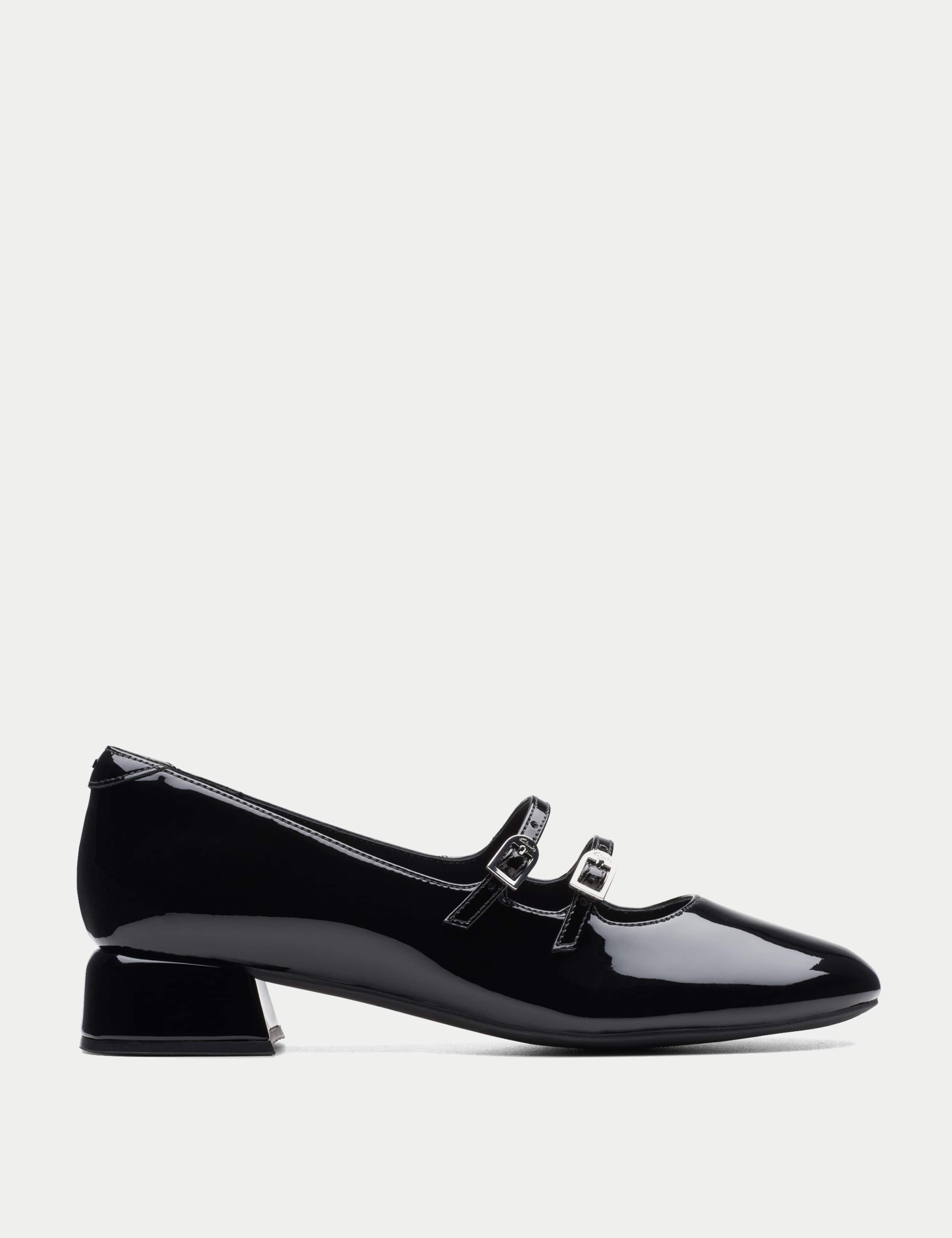Leather Patent Block Heel Court Shoes