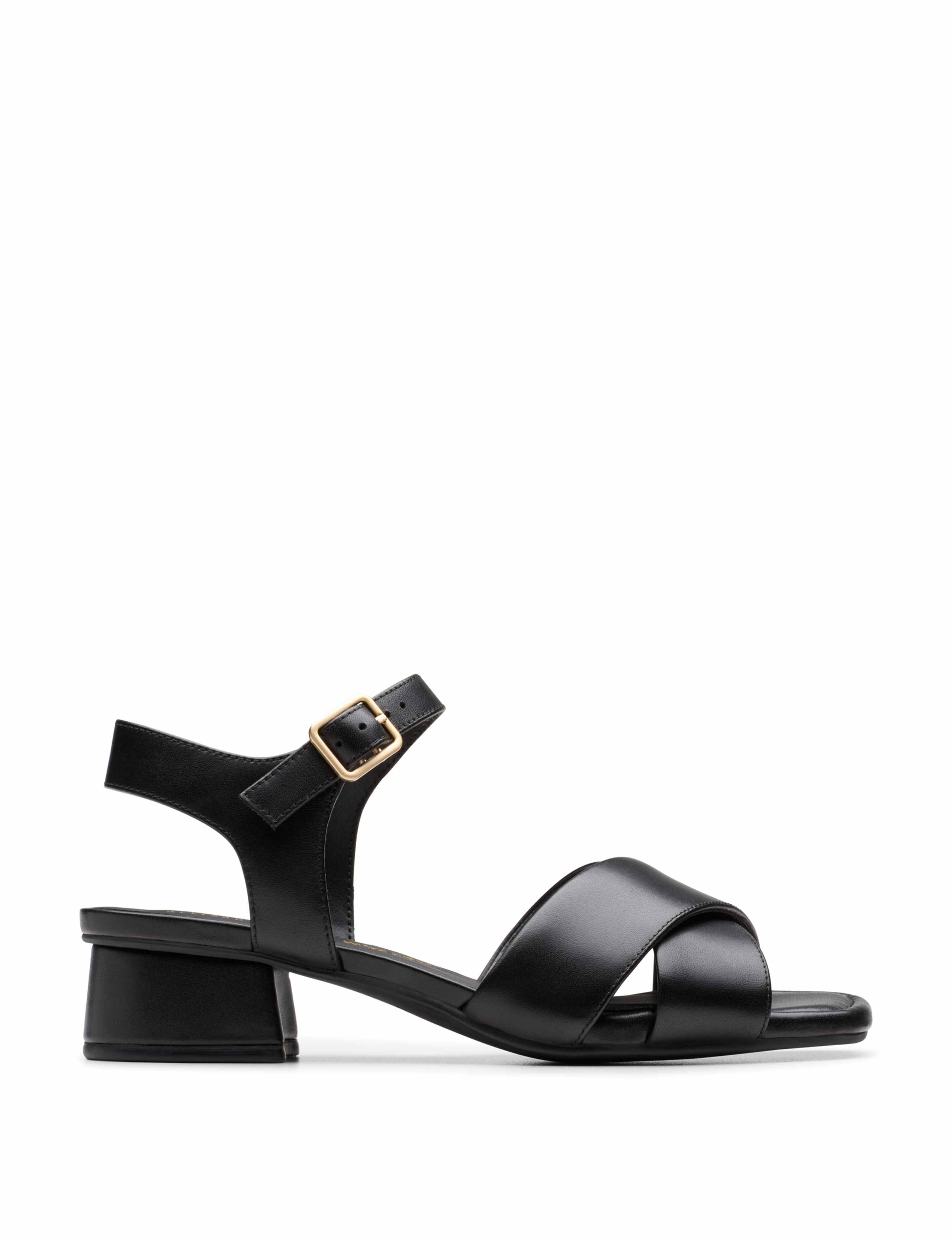 Wide Fit Leather Ankle Strap Block Heel Sandals