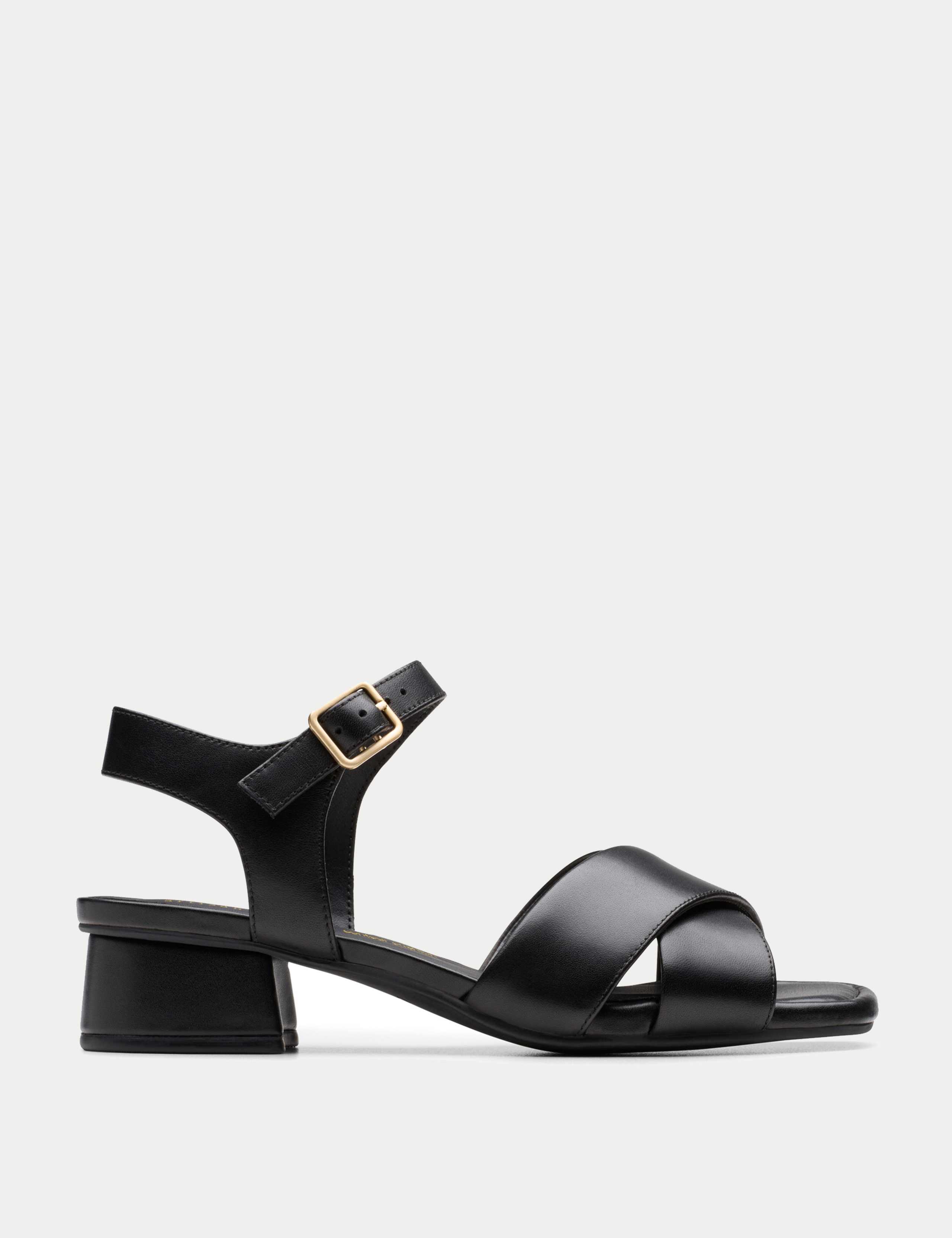 Leather Ankle Strap Block Heel Sandals