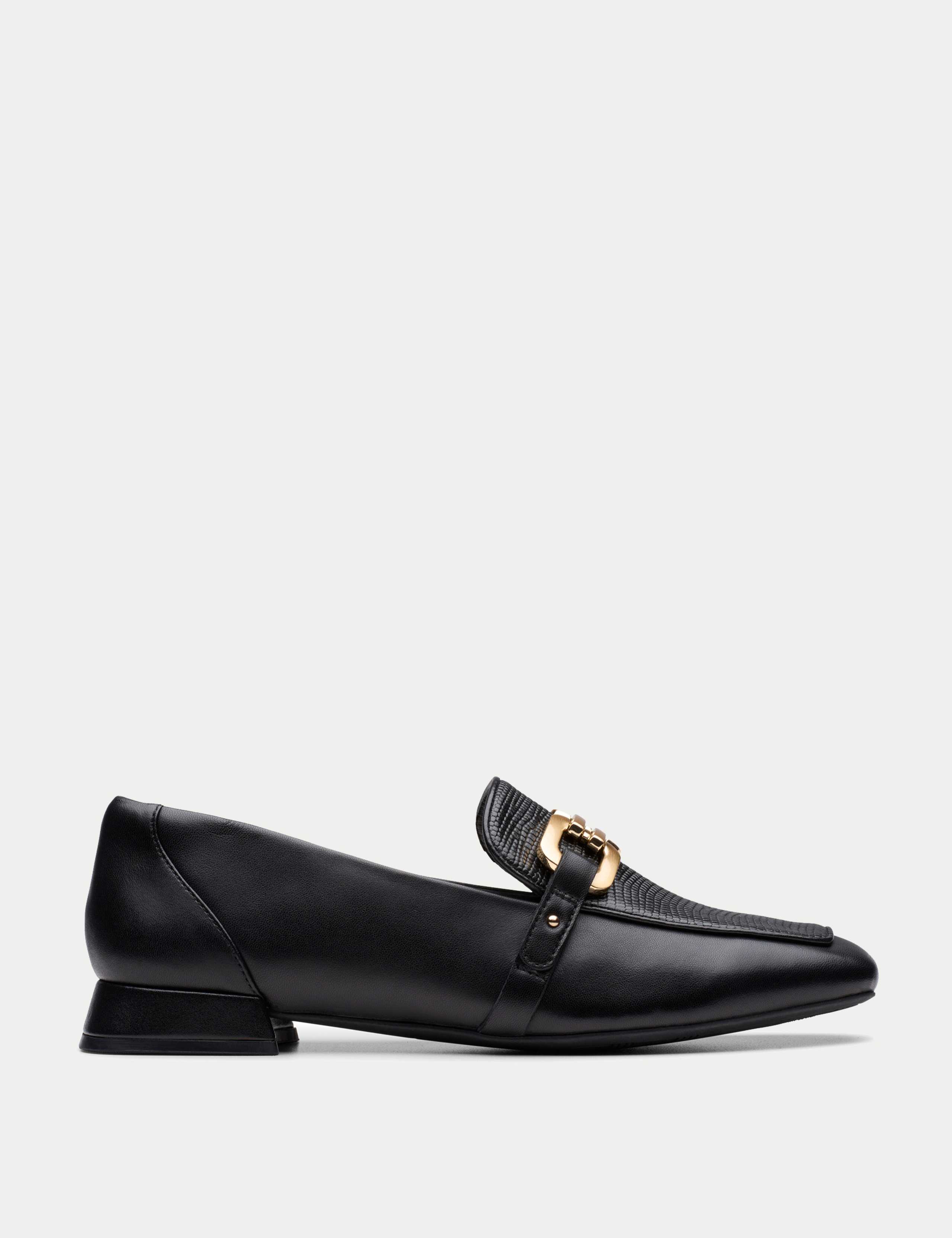 Leather Chain Detail Square Toe Loafers