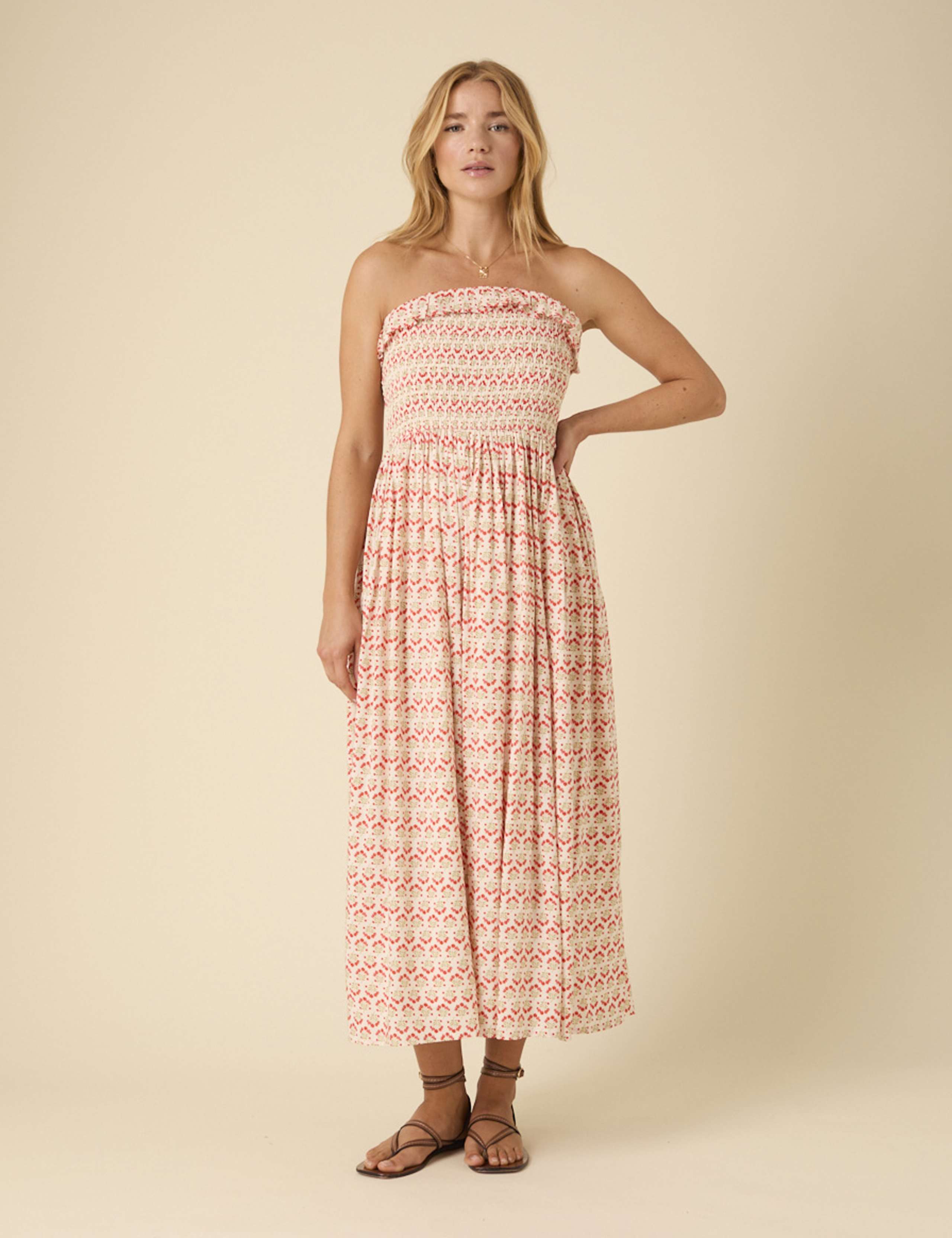 Geometric Bandeau Midi Waisted Dress