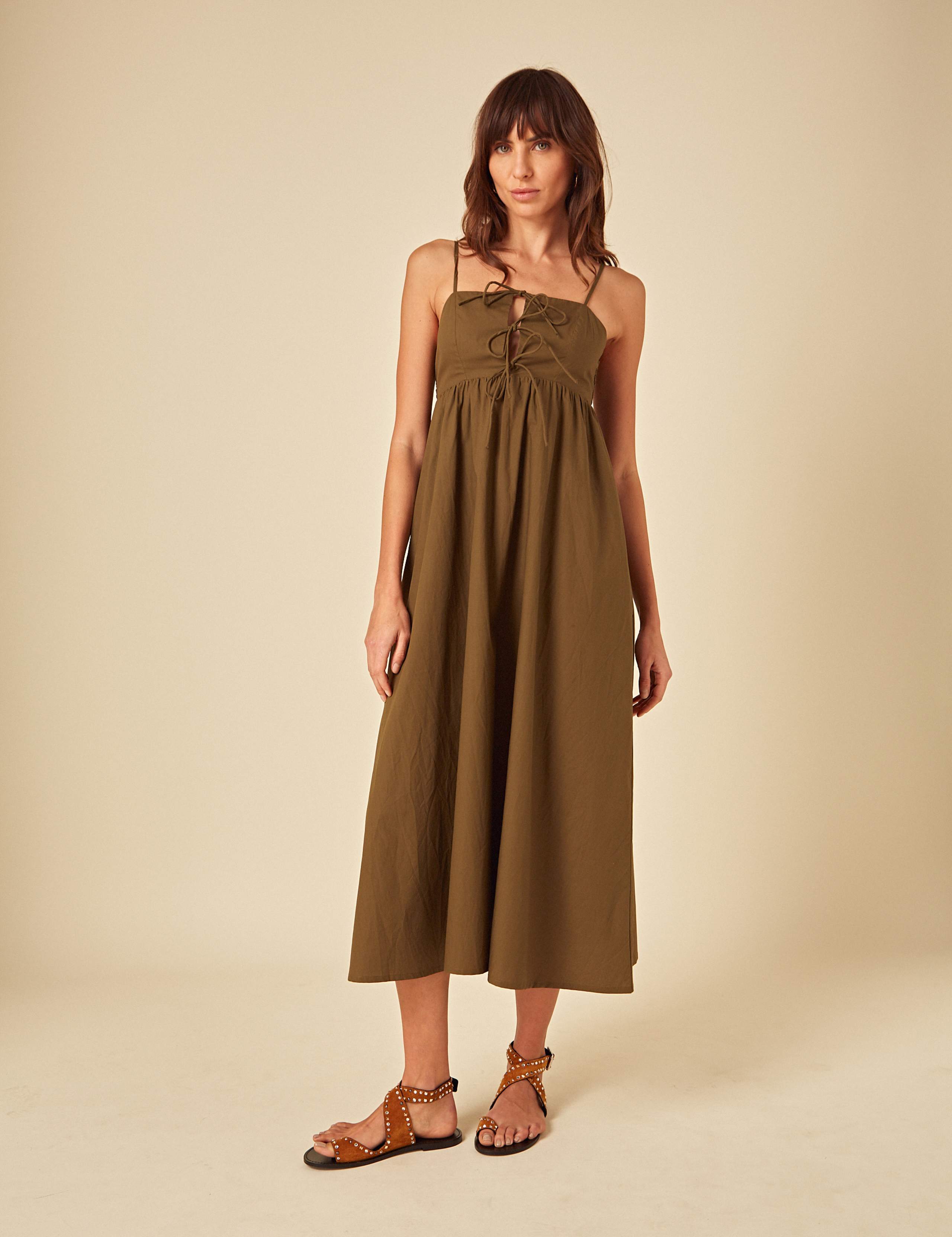 Pure Cotton Tie Detail Midaxi Swing Dress