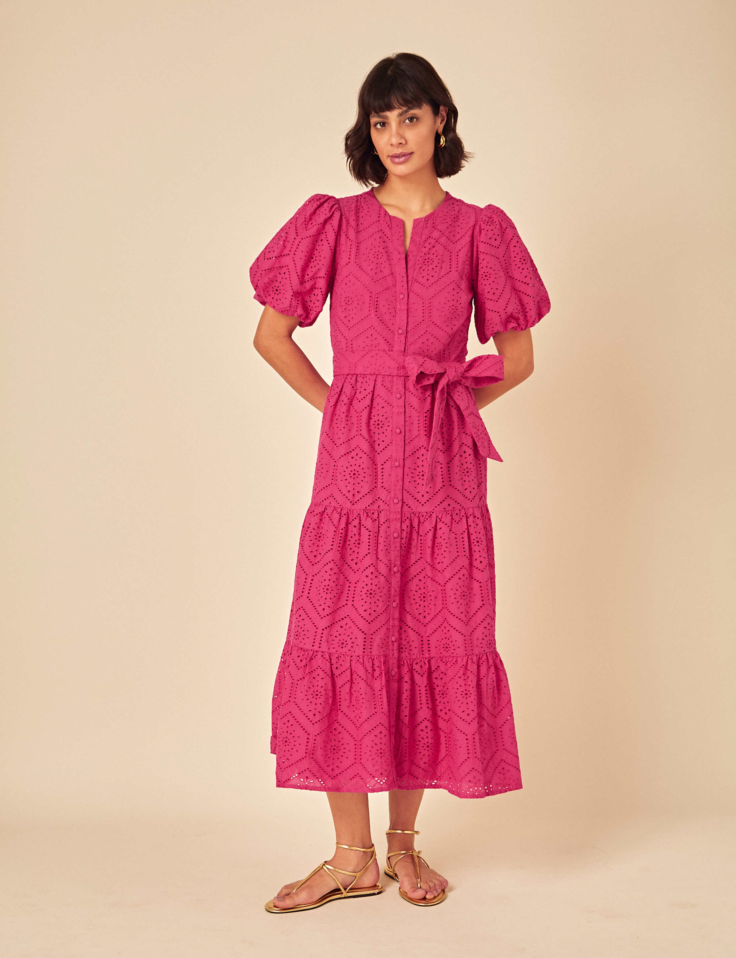 Pure Cotton Broderie Midaxi Tiered Dress