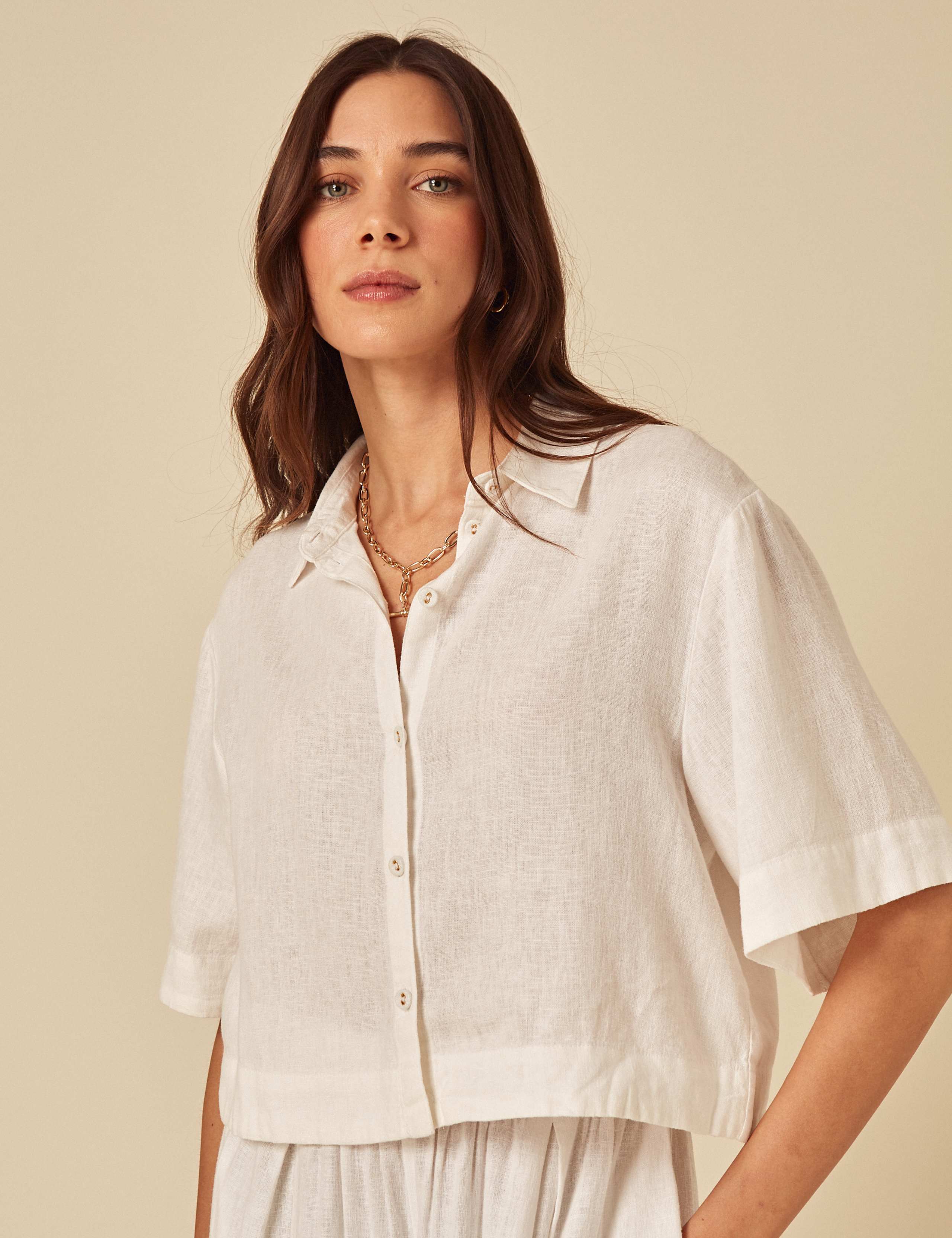 Linen Rich Button Through Collared Shirt