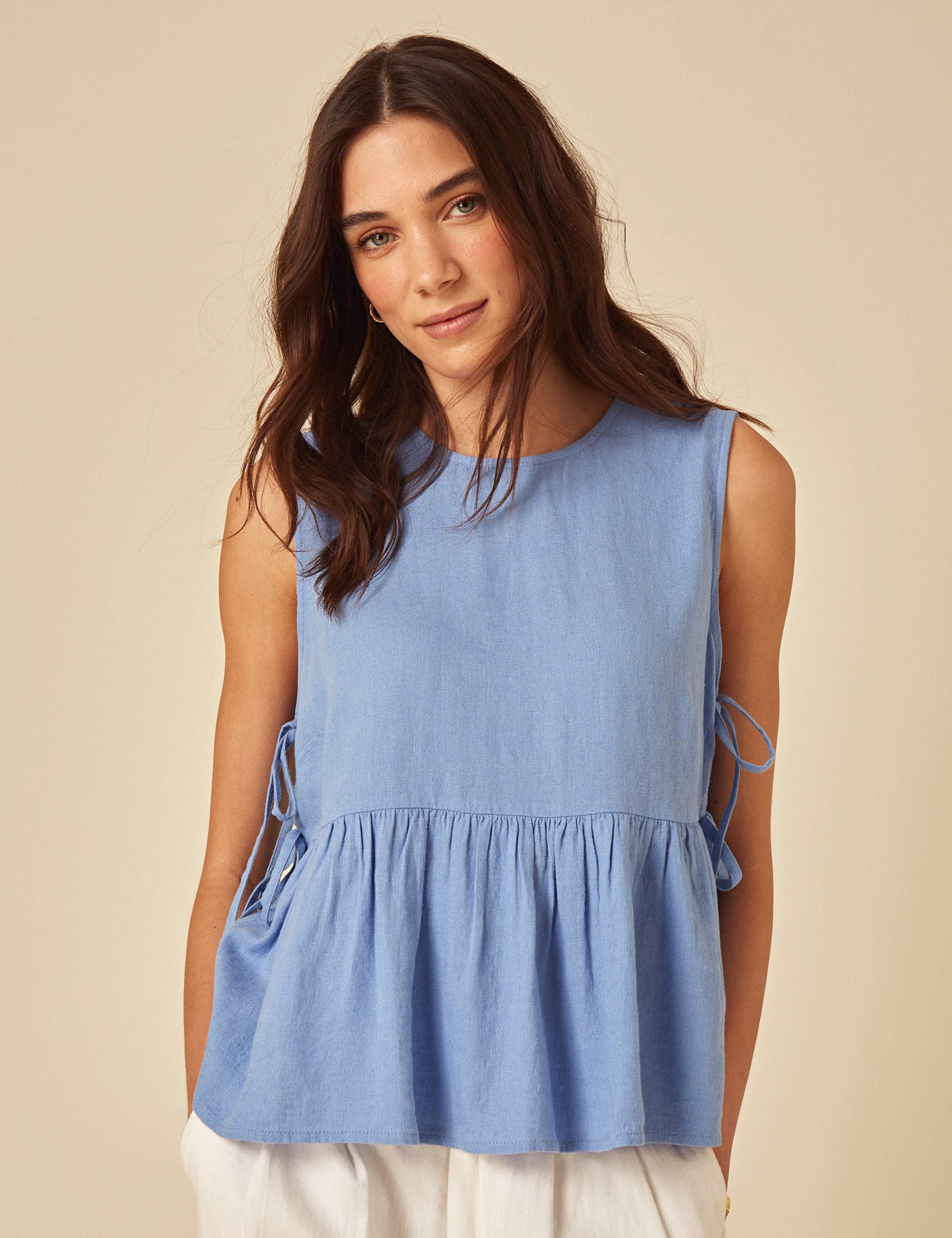 Linen Rich Peplum Top