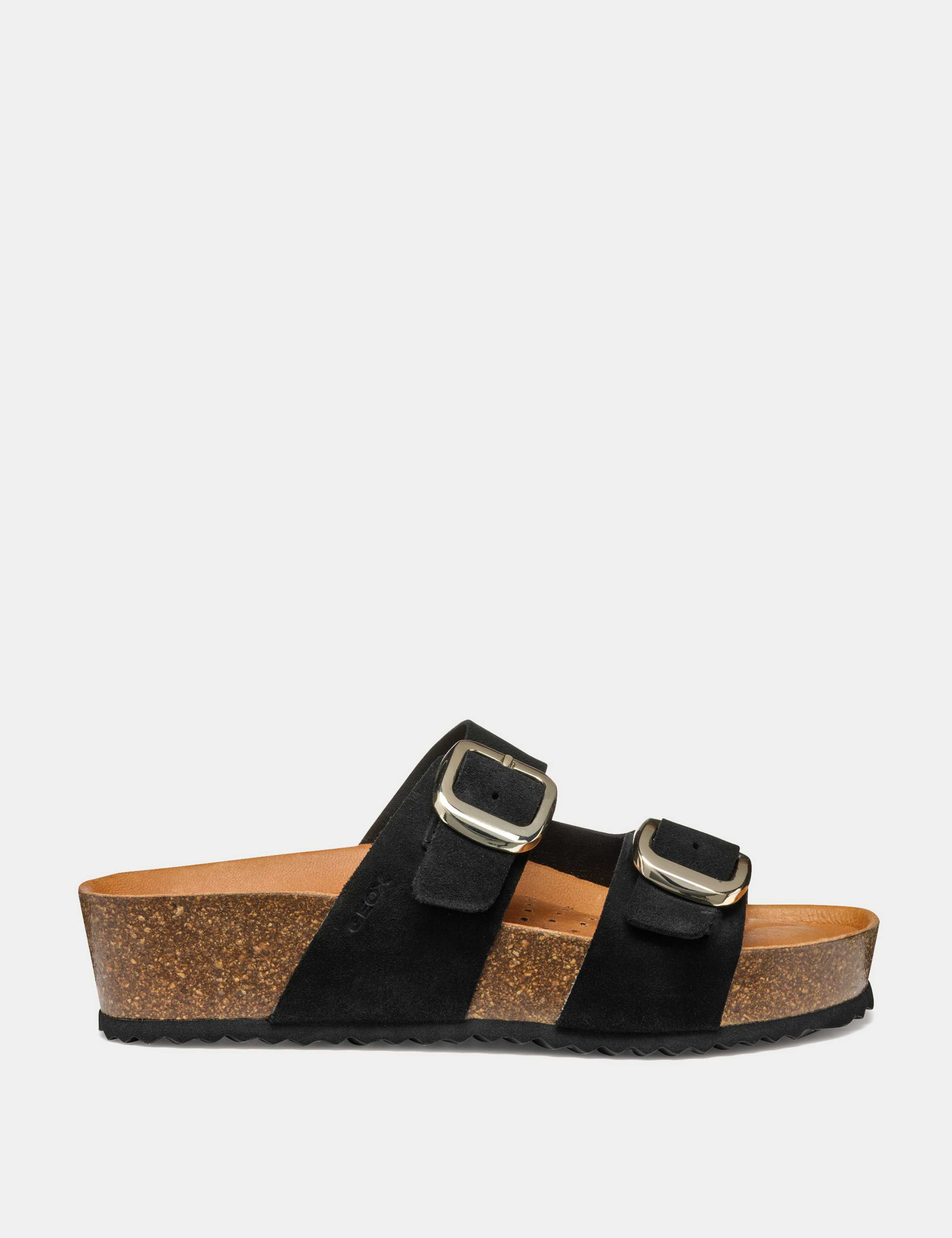 Suede Buckle Flatform Sliders