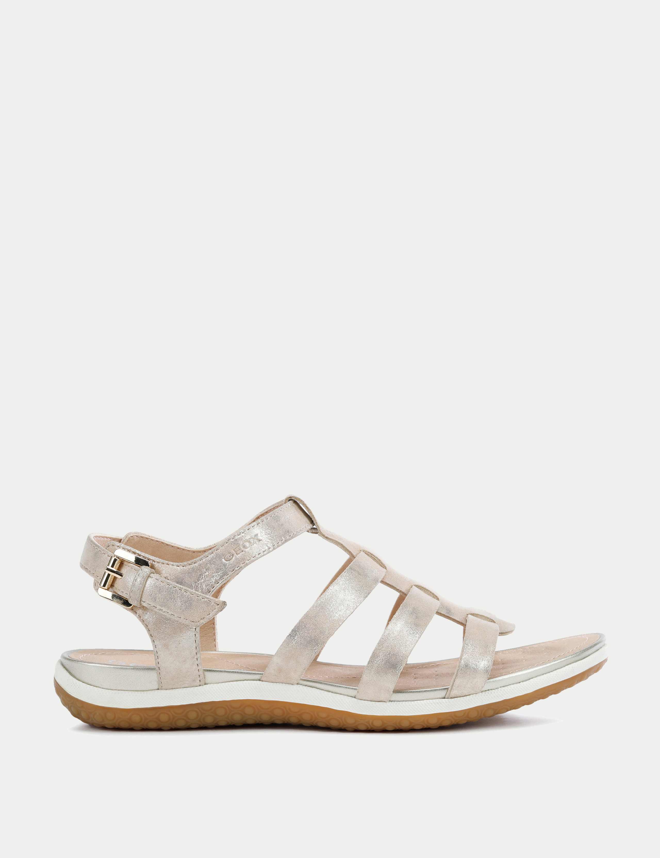 Leather Metallic Flat Sandals