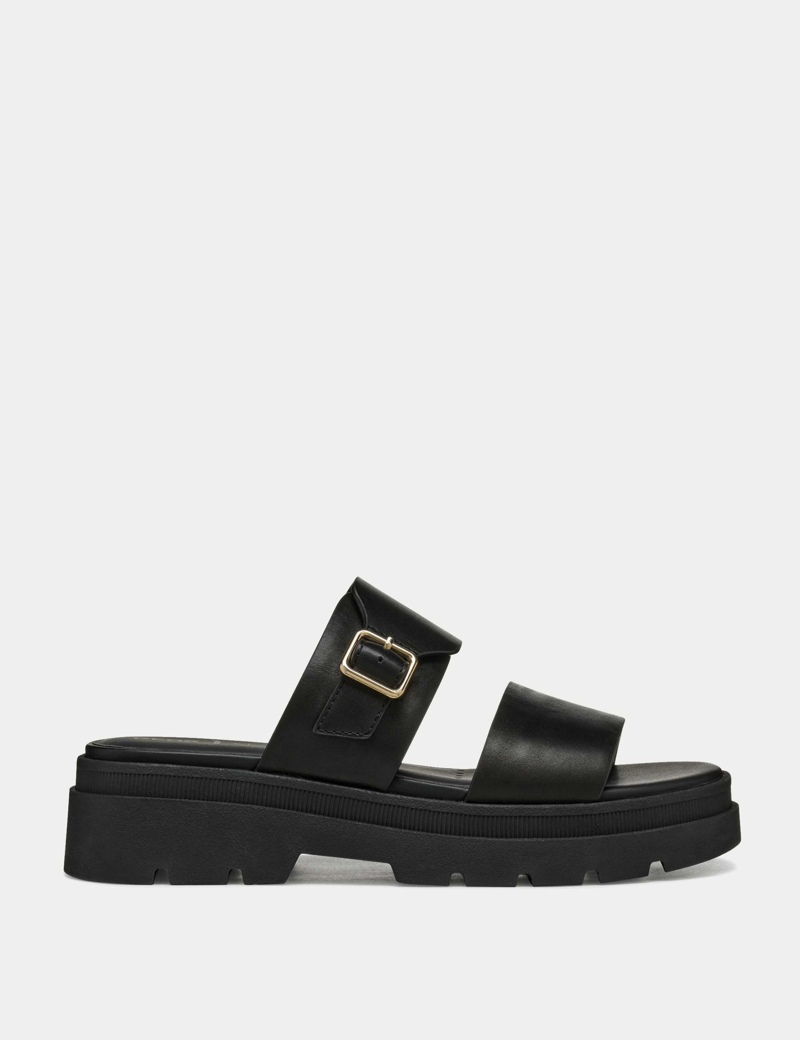 Leather Buckle Flatform Sandals