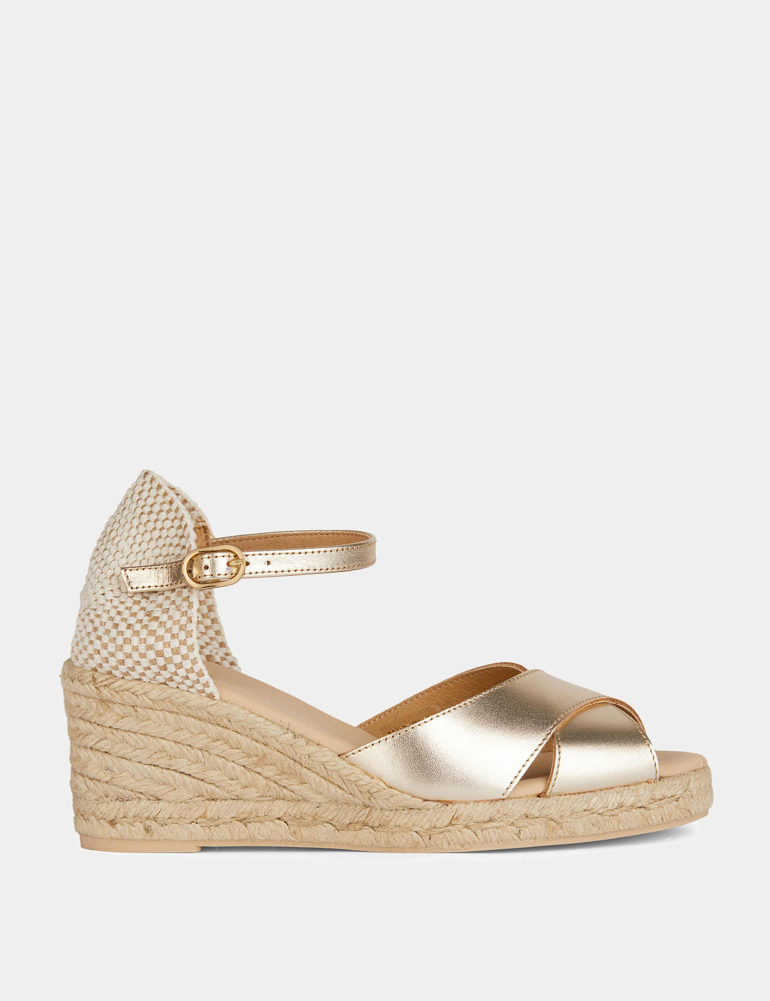 Leather Metallic Wedge Sandals