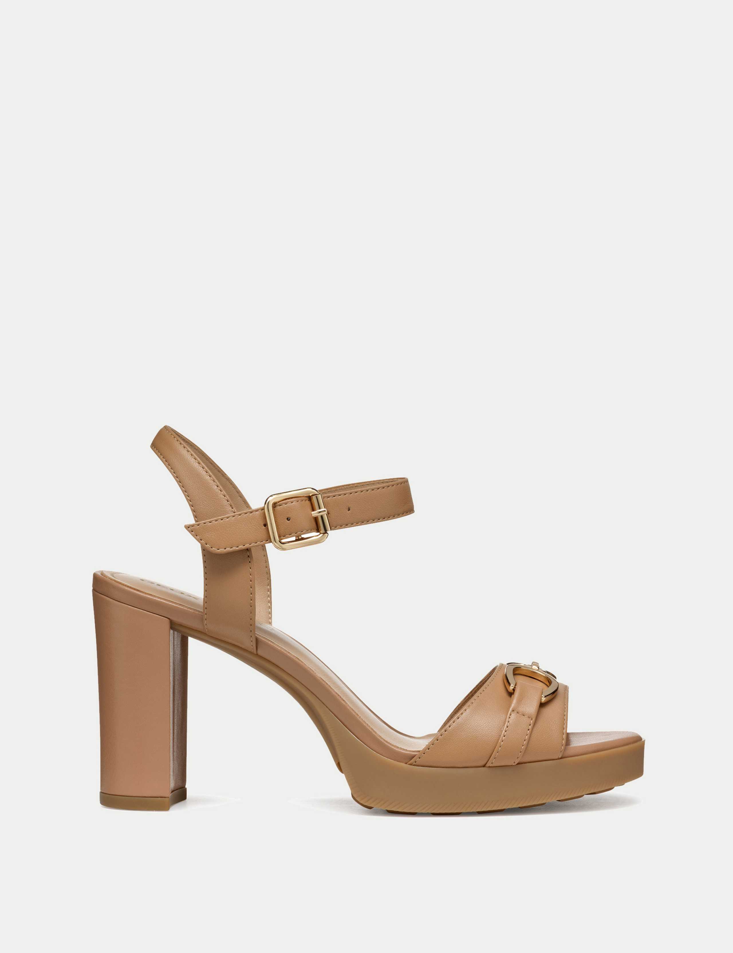 Leather Horse-Bit Ankle Strap Block Heel Sandals