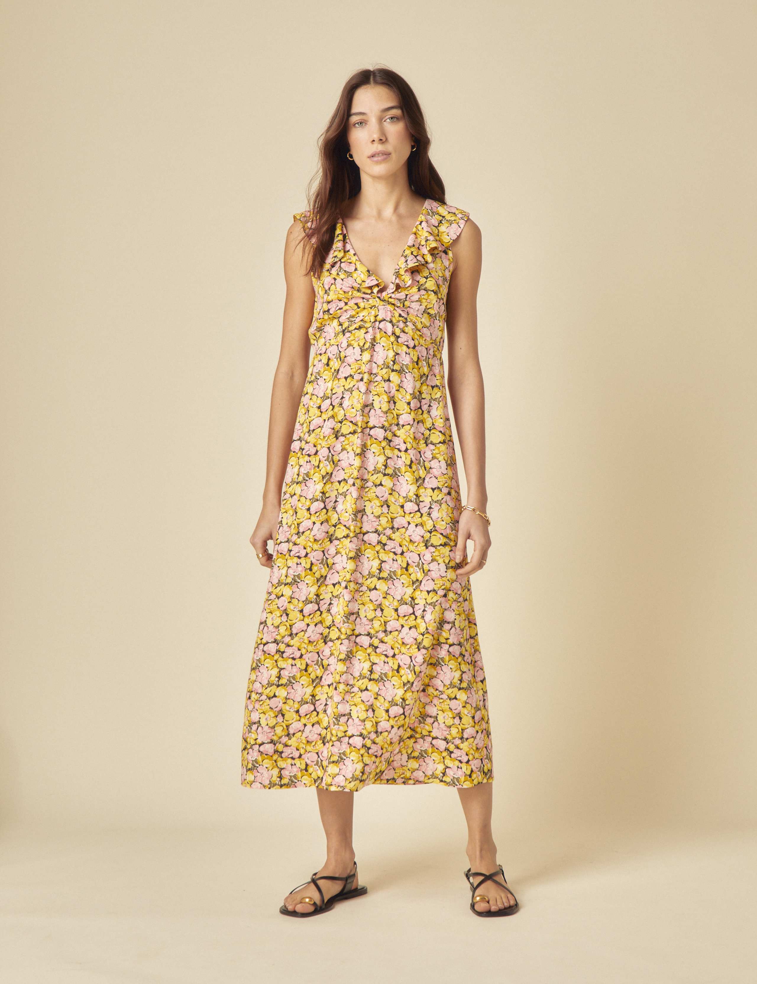 Floral V-Neck Midi Tea Dress
