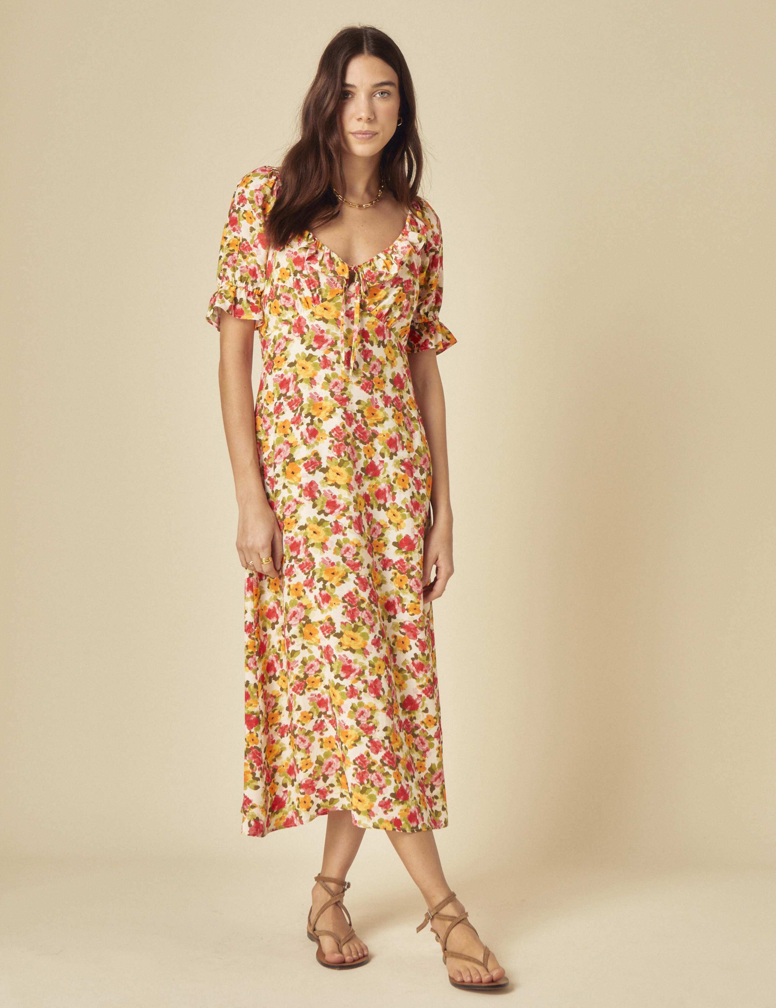 Floral Sweetheart Neckline Midaxi Tea Dress