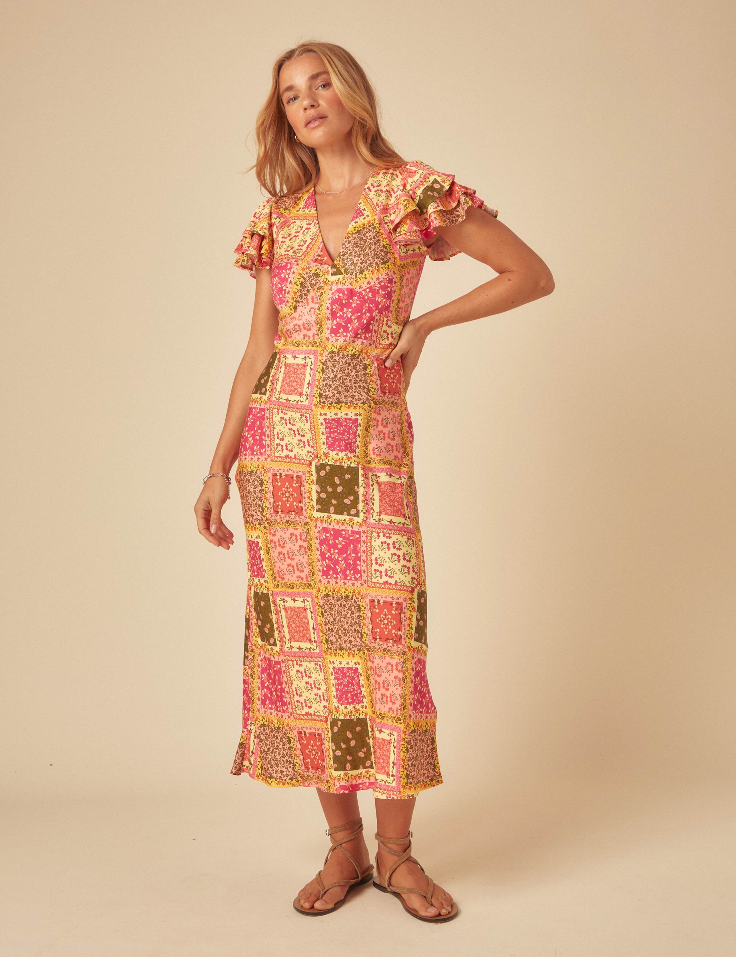 Printed V-Neck Midaxi Tea Dress