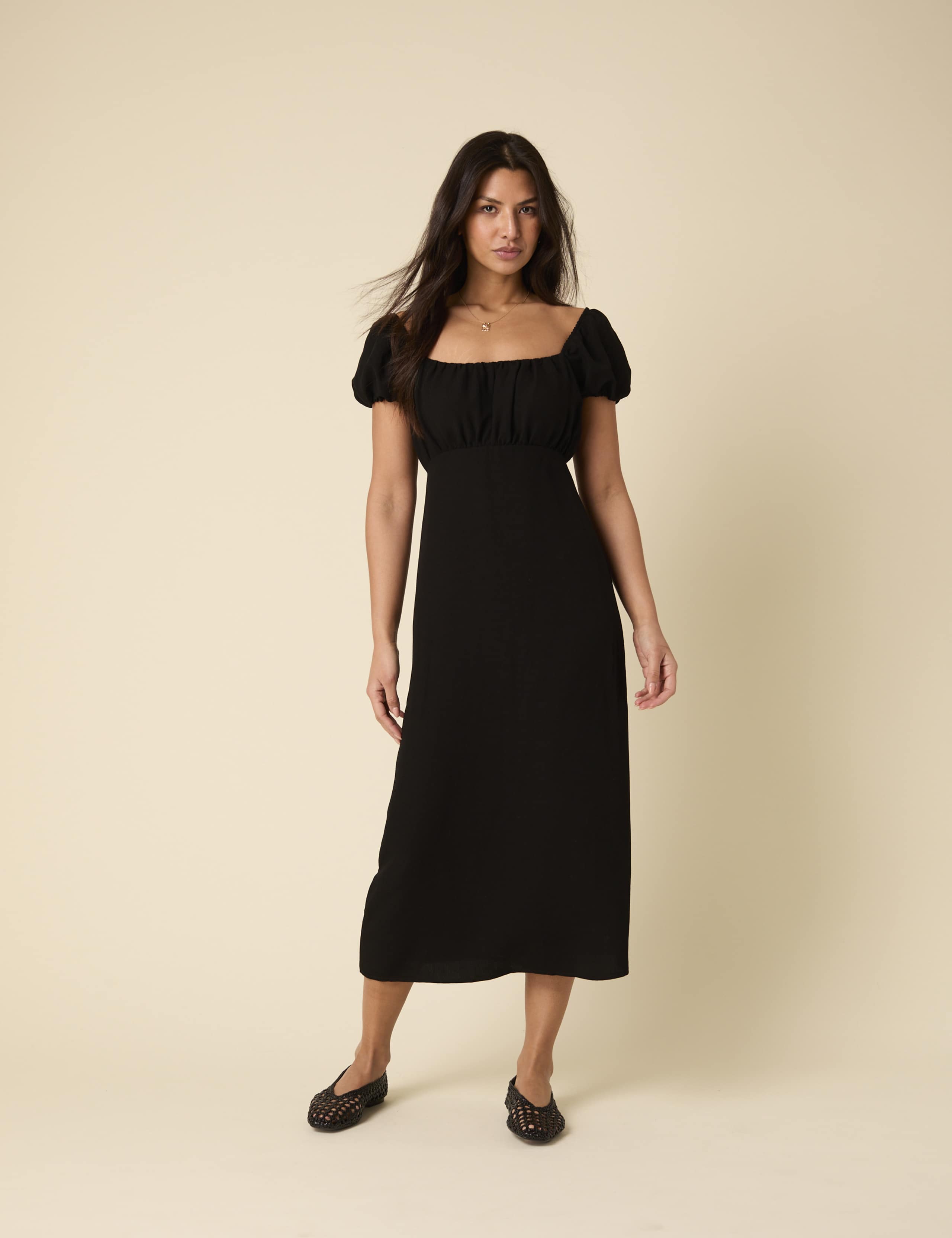 Cotton Rich Square Neck Midi Tea Dress