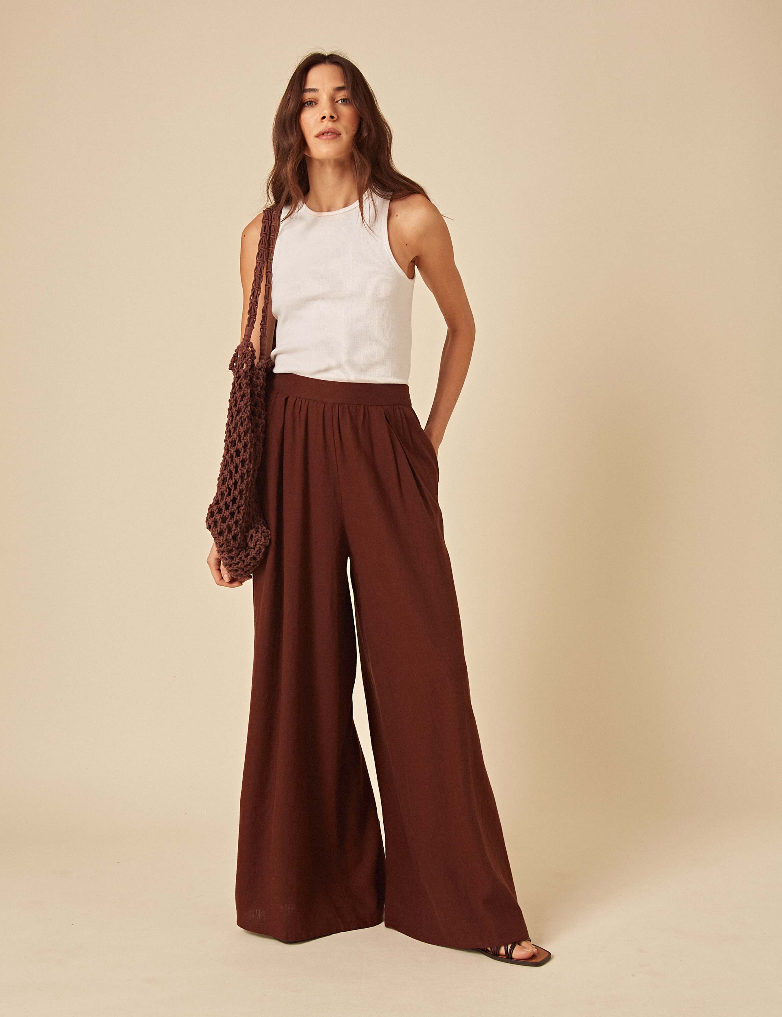 Linen Rich Wide Leg Trousers