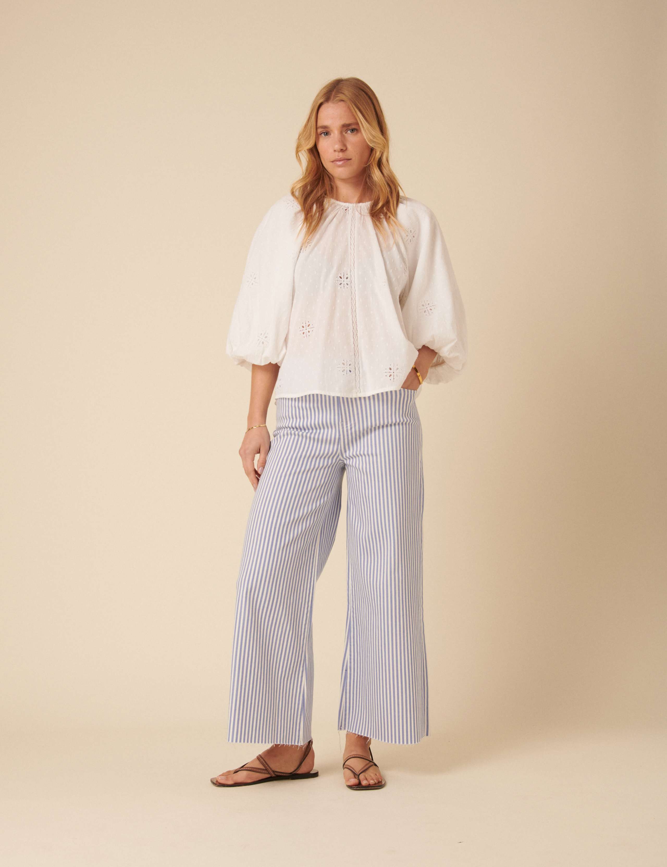 High Waisted Striped Wide Leg Jeans